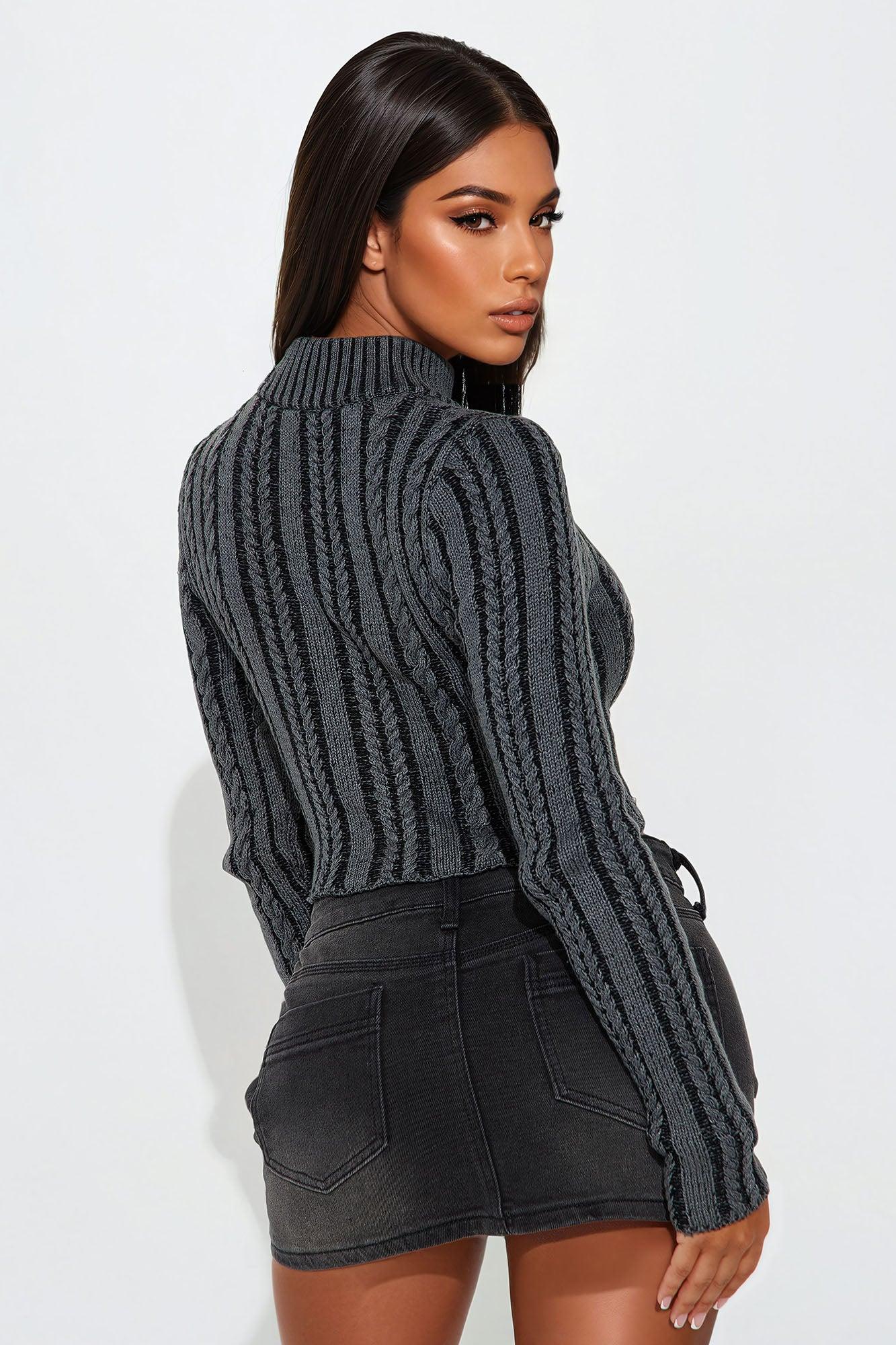 Late Night Drive Cable Knit Cropped Cardigan - Black/combo Product Image