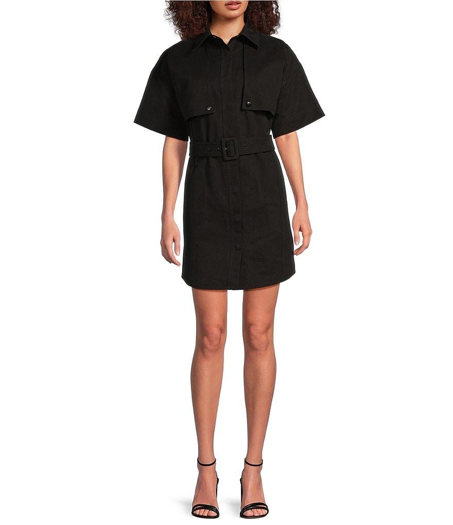 Le' AL.X Short Sleeve Snap Collar Belted Mini Shirt Dress Product Image