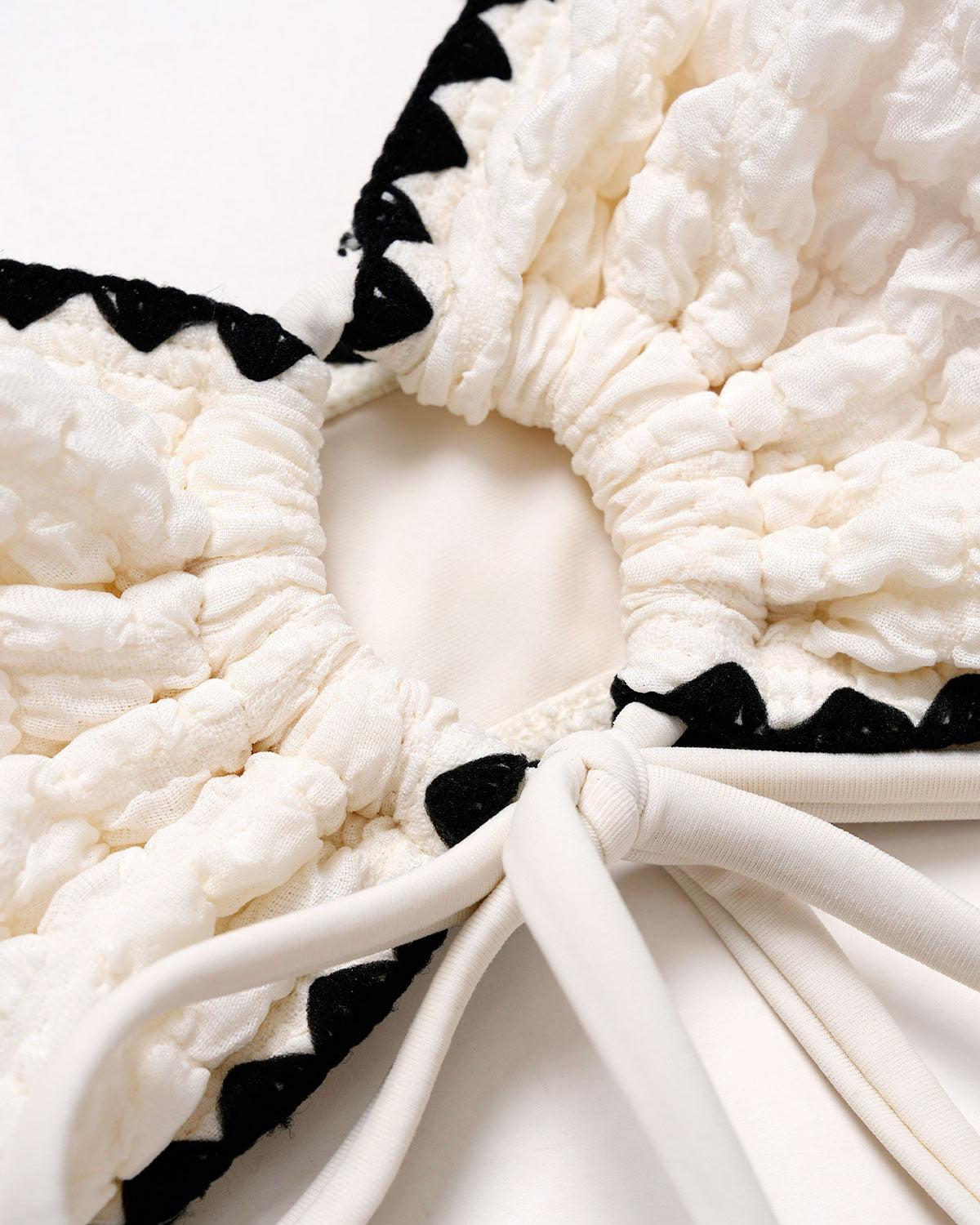 White Contrasting Bandeau Bikini Set Product Image