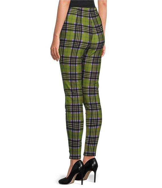 Slim Factor by Investments Ponte Knit Bright Chartreuse Plaid No Waist Leggings Product Image