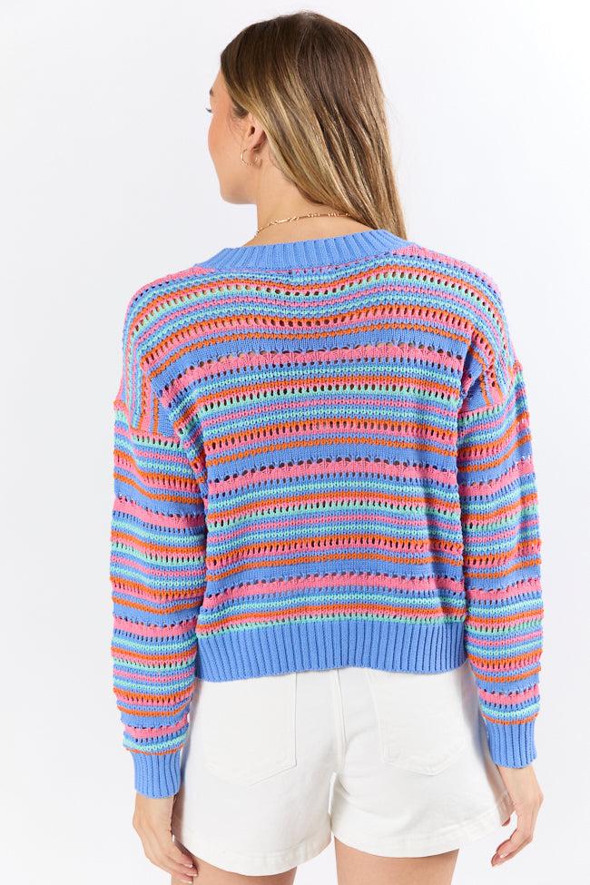 Party Cove Blue Multi Striped Open Knit Sweater FINAL SALE Product Image