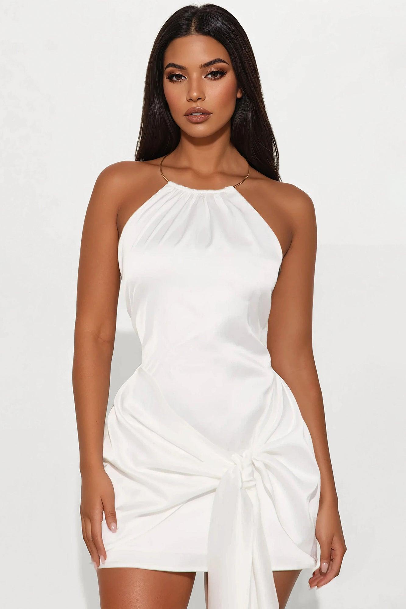 Vasalia Satin Mini Dress - White Product Image