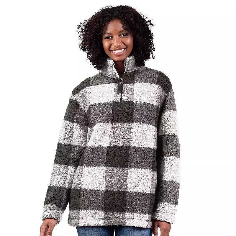 Women's G-III 4Her by Carl Banks  Gray Los Angeles Dodgers 24/7 Plaid Quarter-Zip Sherpa Jacket, Size: Medium, Grey Product Image
