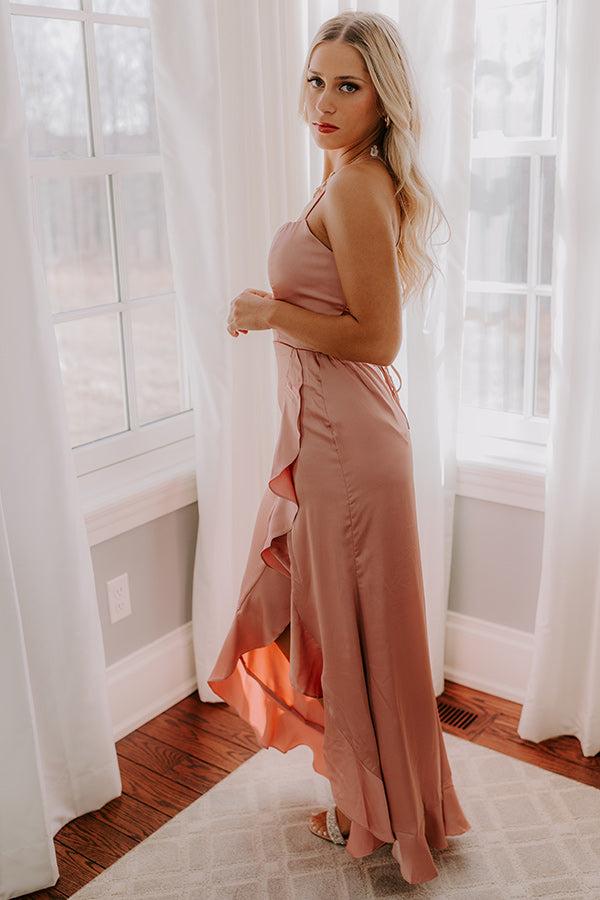Whirlwind Romance Satin Maxi Dress in Blush Product Image