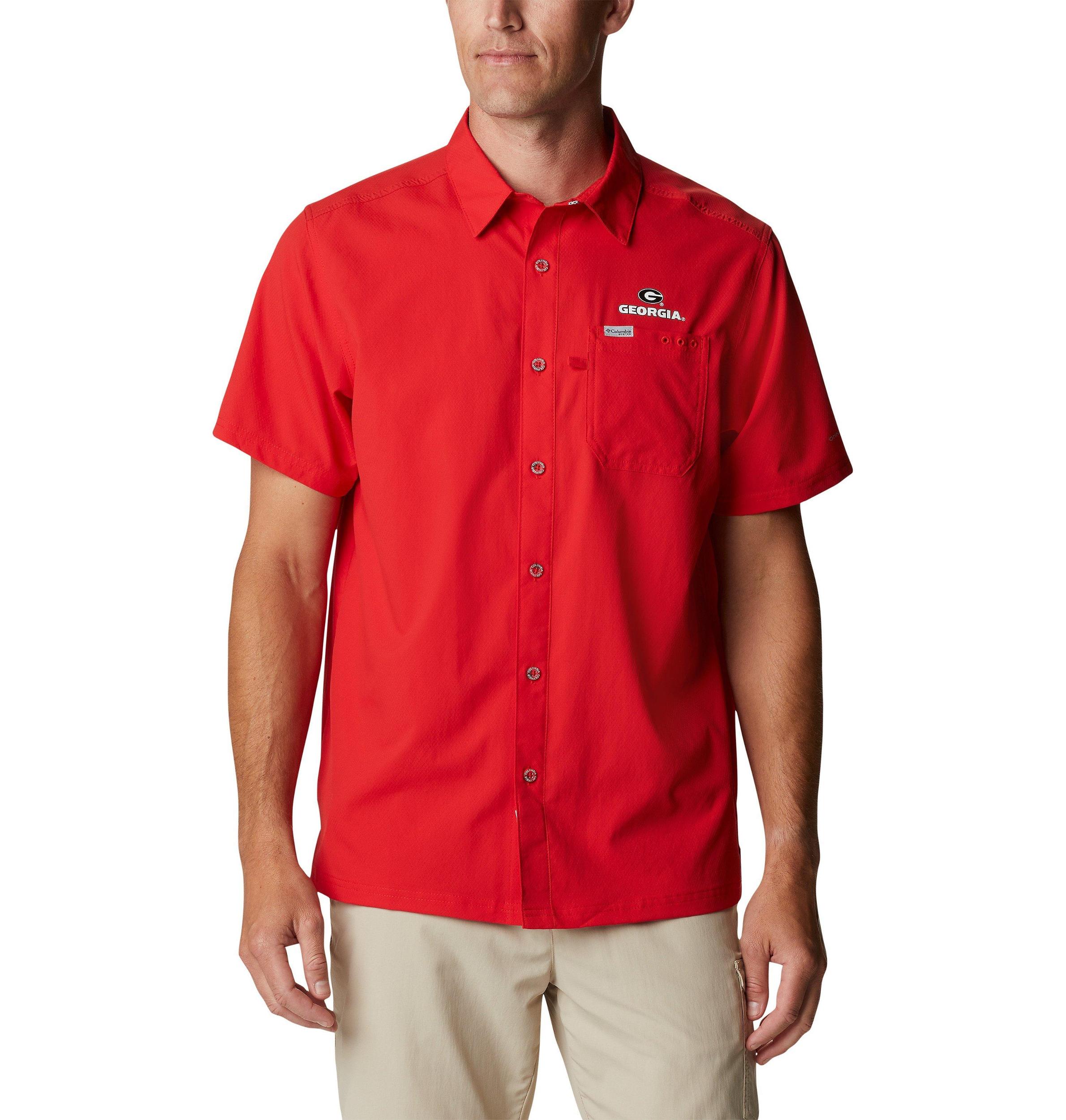 Columbia Mens Collegiate PFG Slack Tide Camp Shirt - Georgia- Product Image