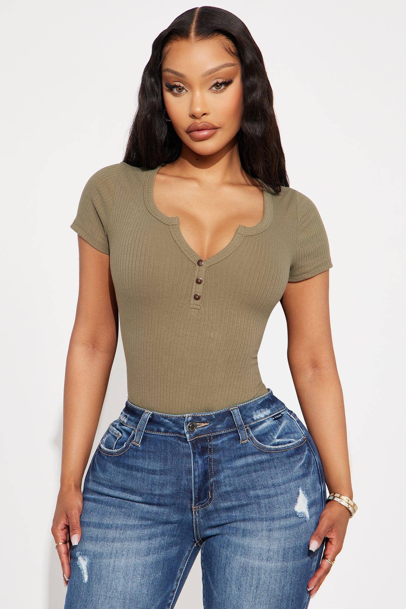 Zoe Henley Bodysuit - Khaki Female Product Image