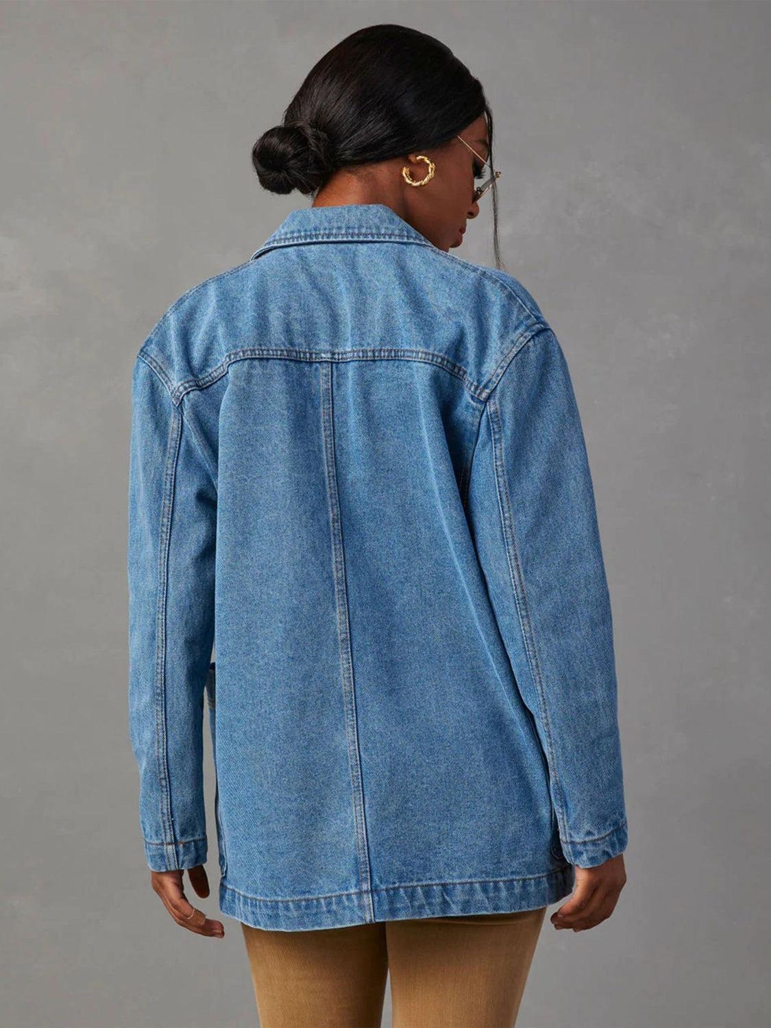 Collared Neck Long Sleeve Denim Jacket Product Image