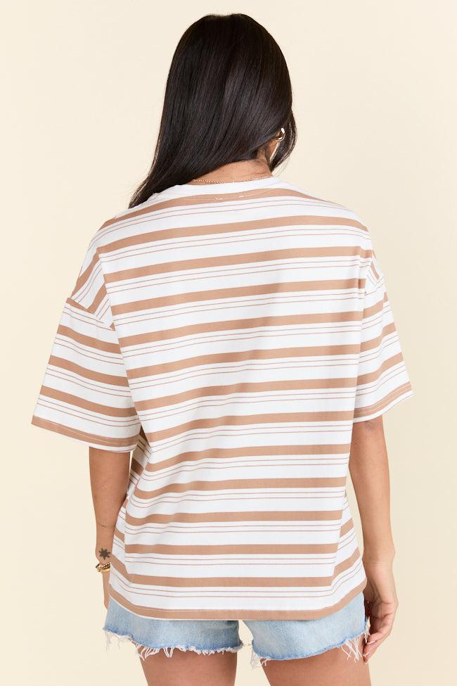 The Mackenzie Tan Oversized Striped Tee Holley Gabrielle X Pink Lily Product Image