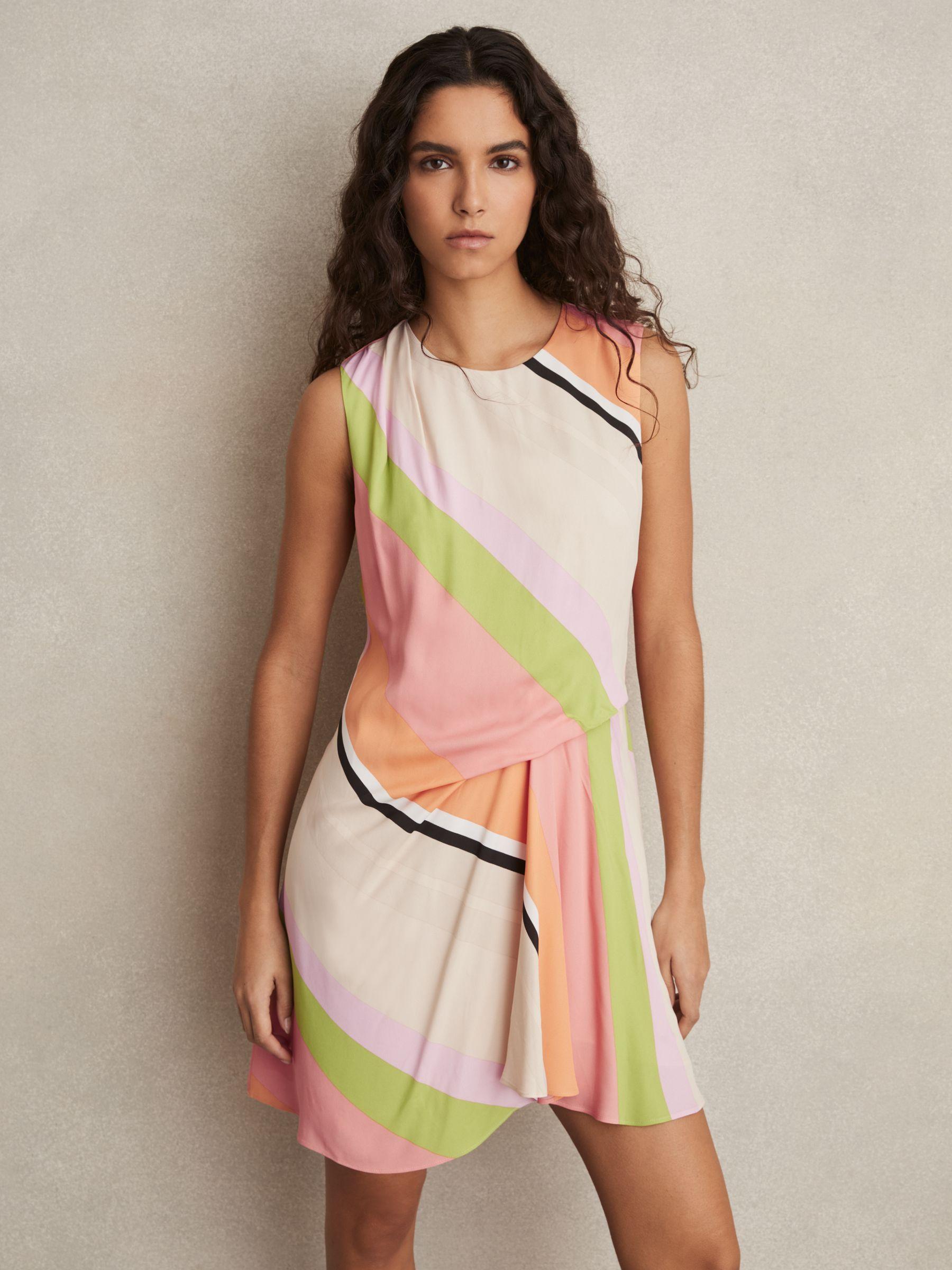 Stripe-Print Tuck Mini Dress in Pink/Green Product Image