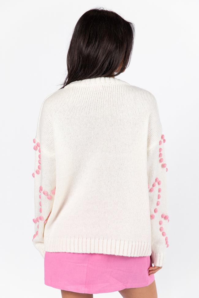 Adore You Ivory and Pink Oversized Heart Pom Sweater FINAL SALE Product Image