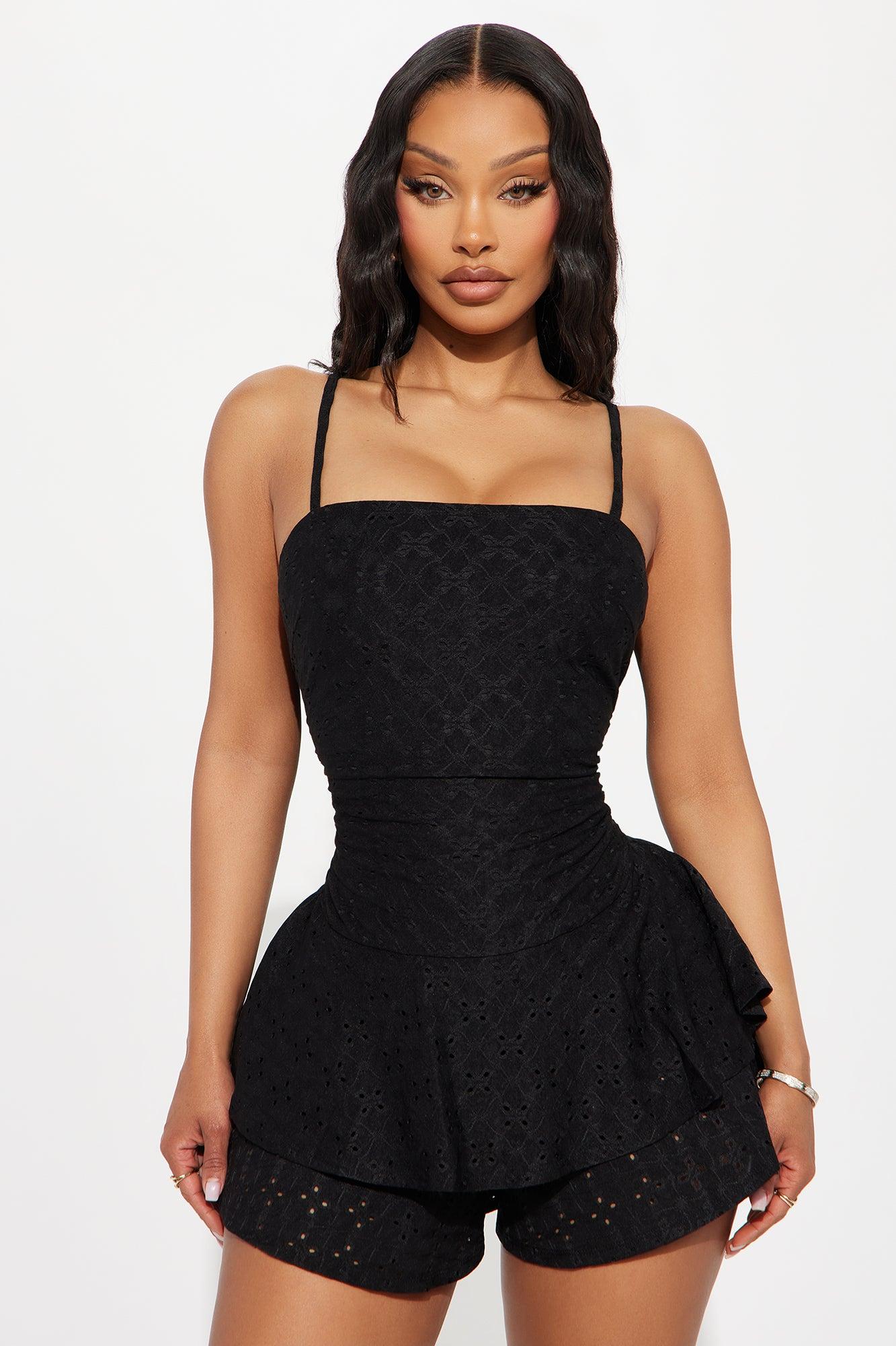 In The Mood For Love Eyelet Romper - Black Product Image