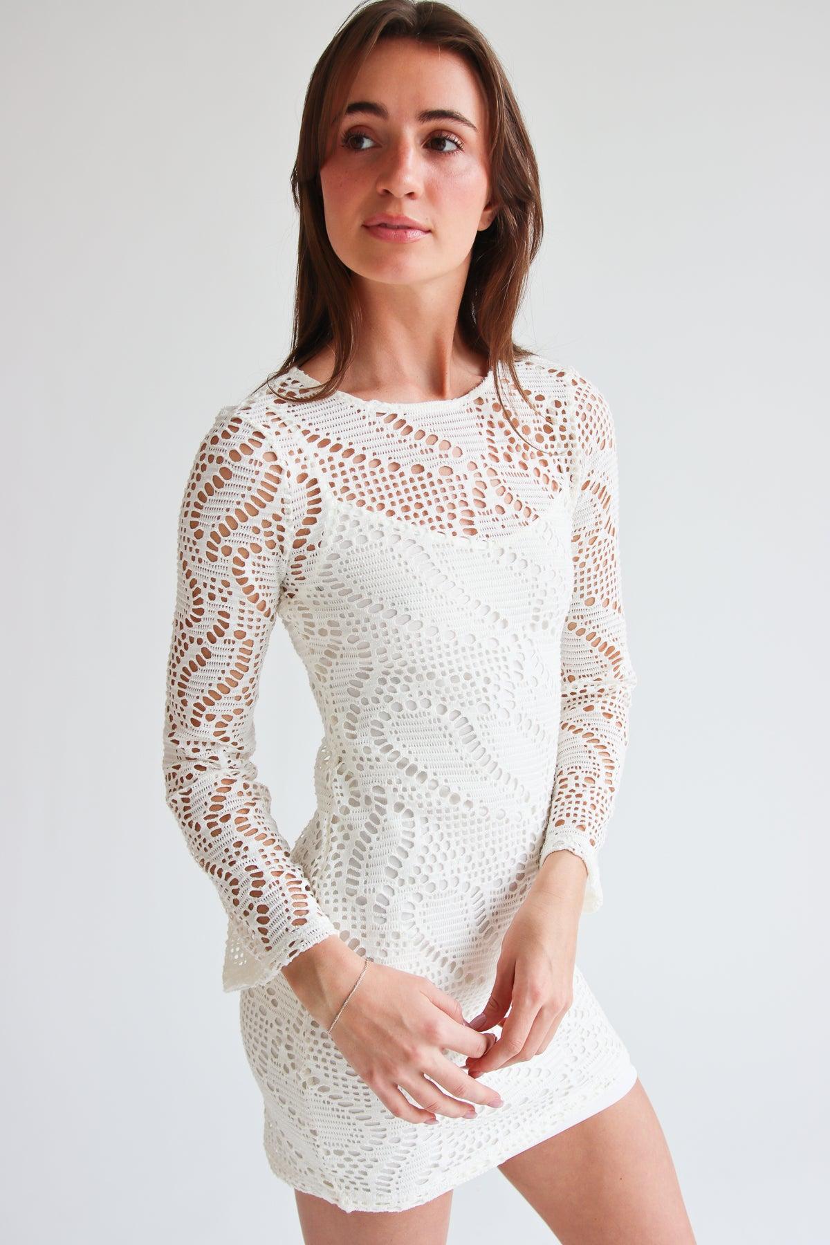 Bell Sleeve Crochet Dress With Slip Product Image