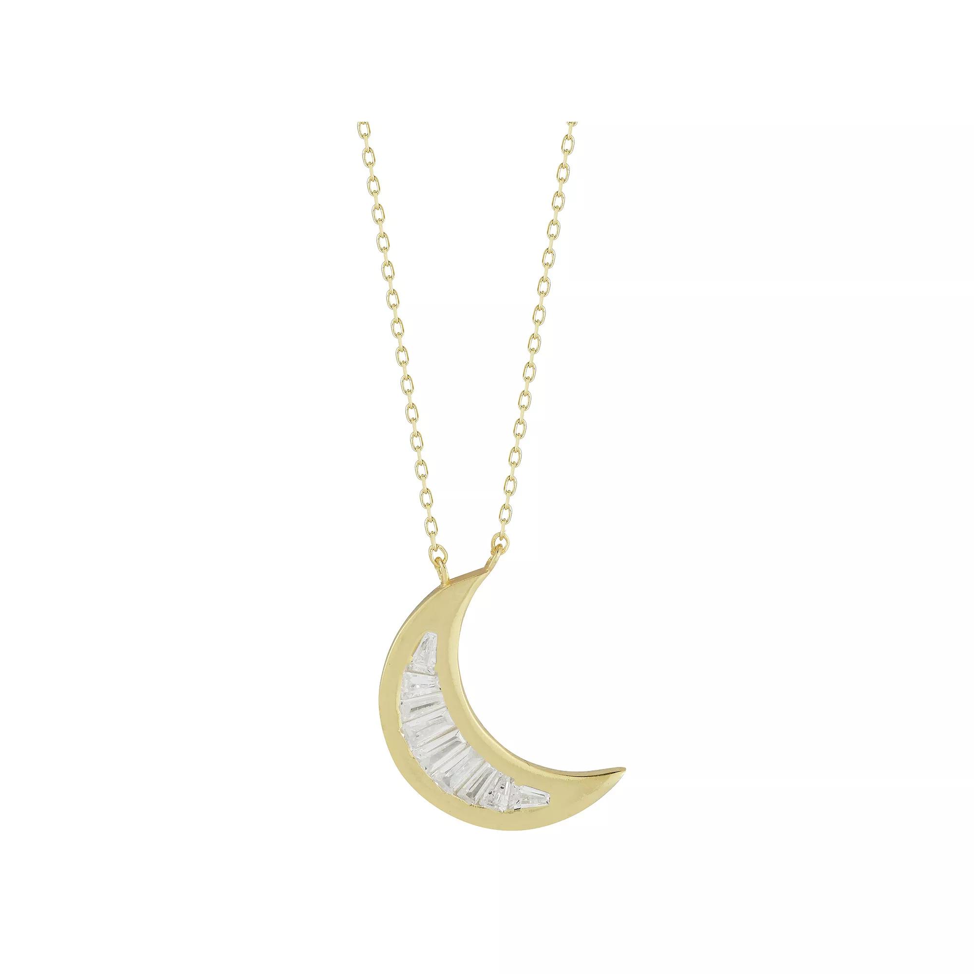 Sunkissed Sterling 14k Gold Over Silver Cubic Zirconia Crescent Moon Necklace, Women's, Size: 17", Gold Tone Product Image