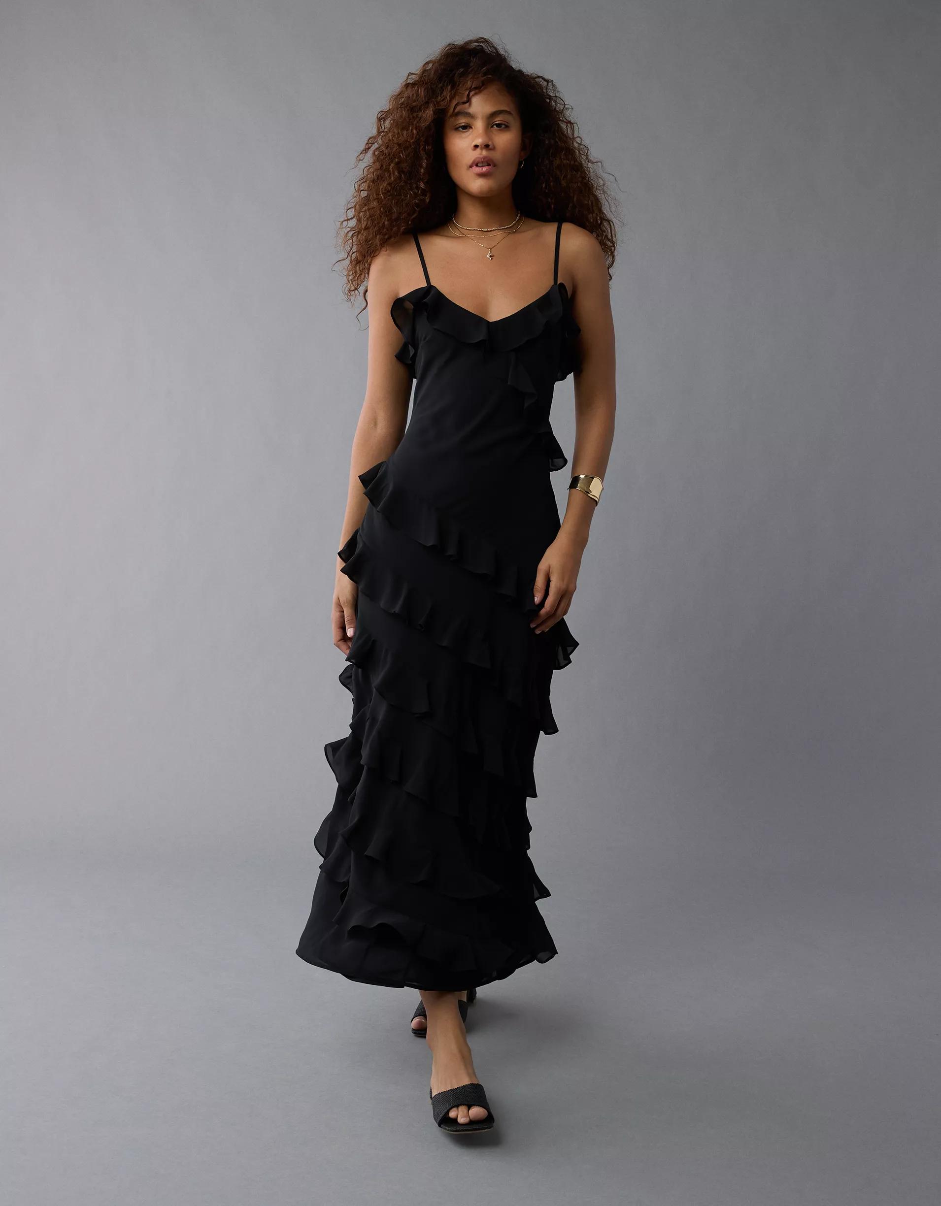 AE Asymmetrical Ruffle Maxi Slip Dress Product Image