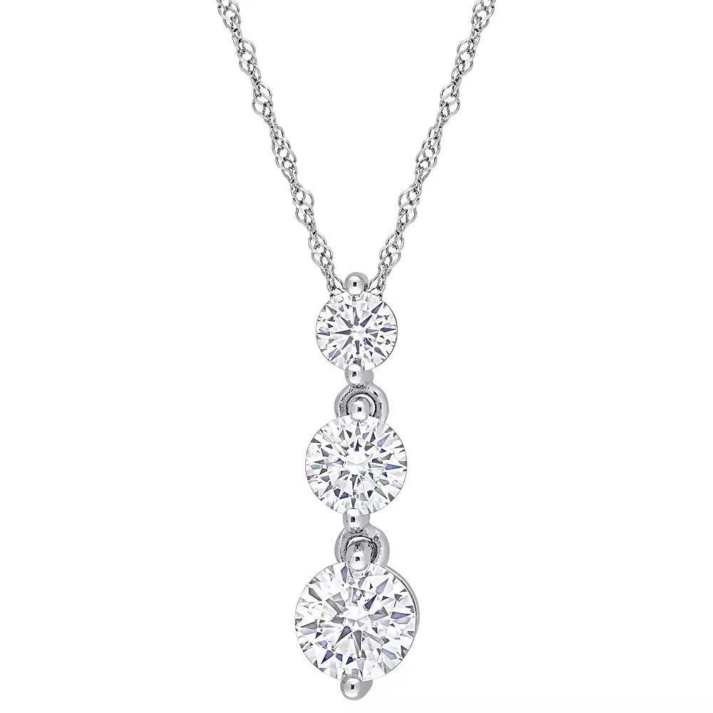 Stella Grace Sterling Silver 1 2/5 Carat T.W. Lab-Created Moissanite Graduated 3-Stone Pendant Necklace, Women's, Size: 18" Product Image