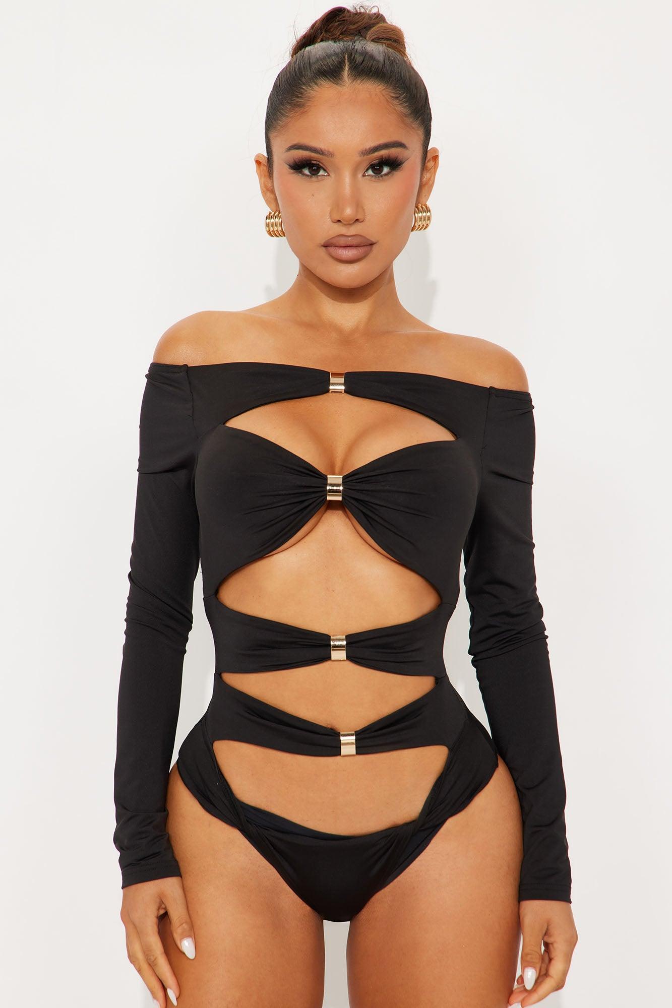 Cityscape Off Shoulder Cut Out Bodysuit - Black Female Product Image