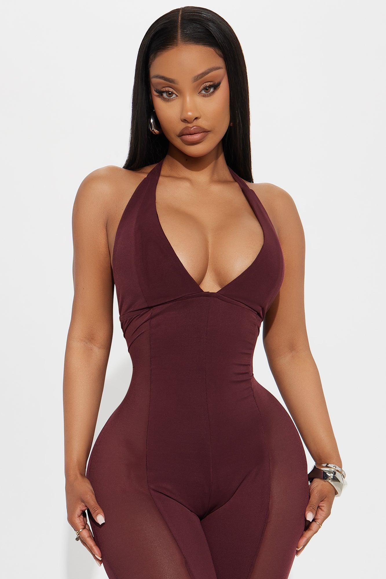 The Main Stage Mesh Capri Jumpsuit - Burgundy Product Image