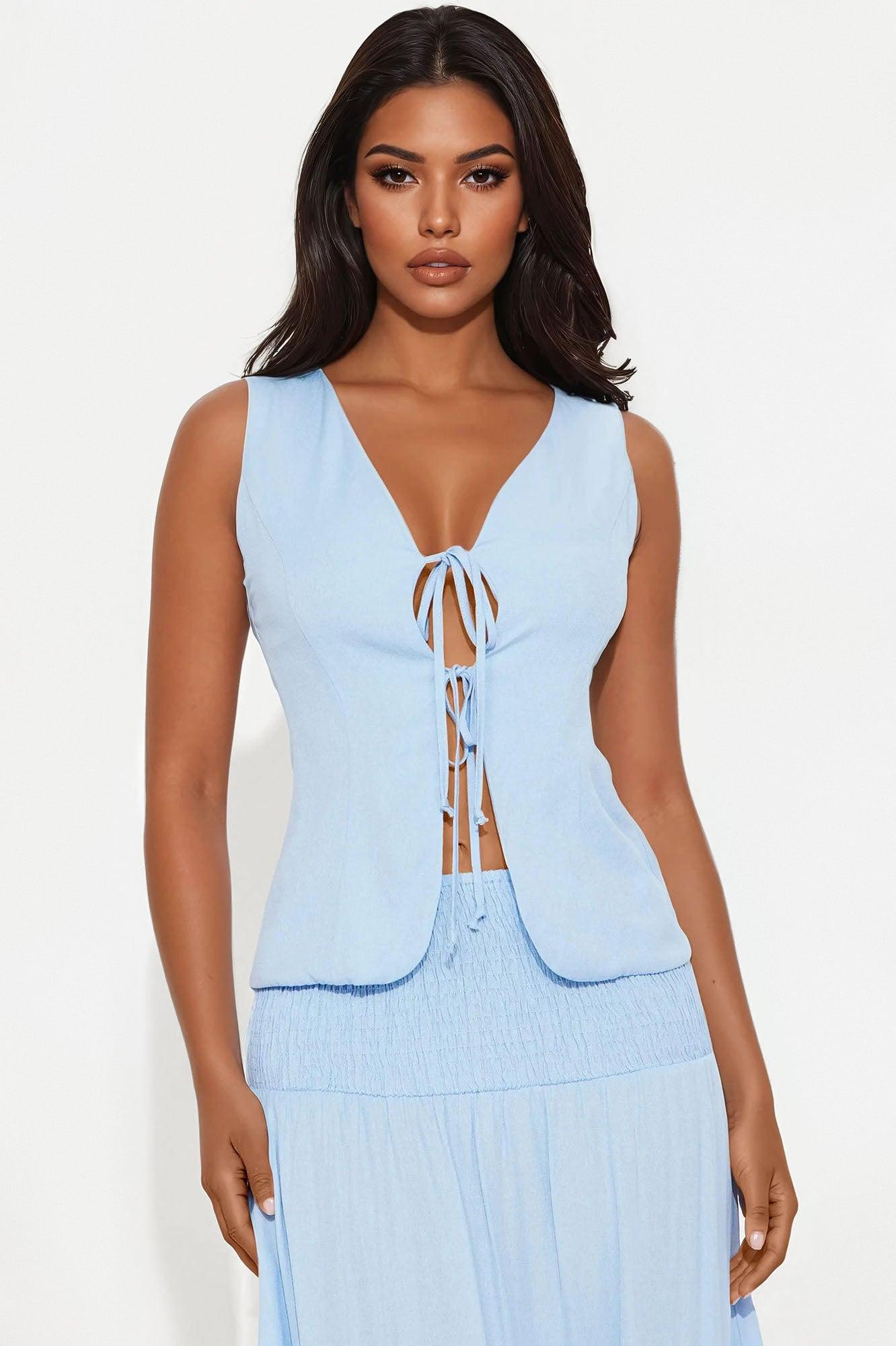 Sunshine Lover Linen Skirt Set - Blue Female Product Image