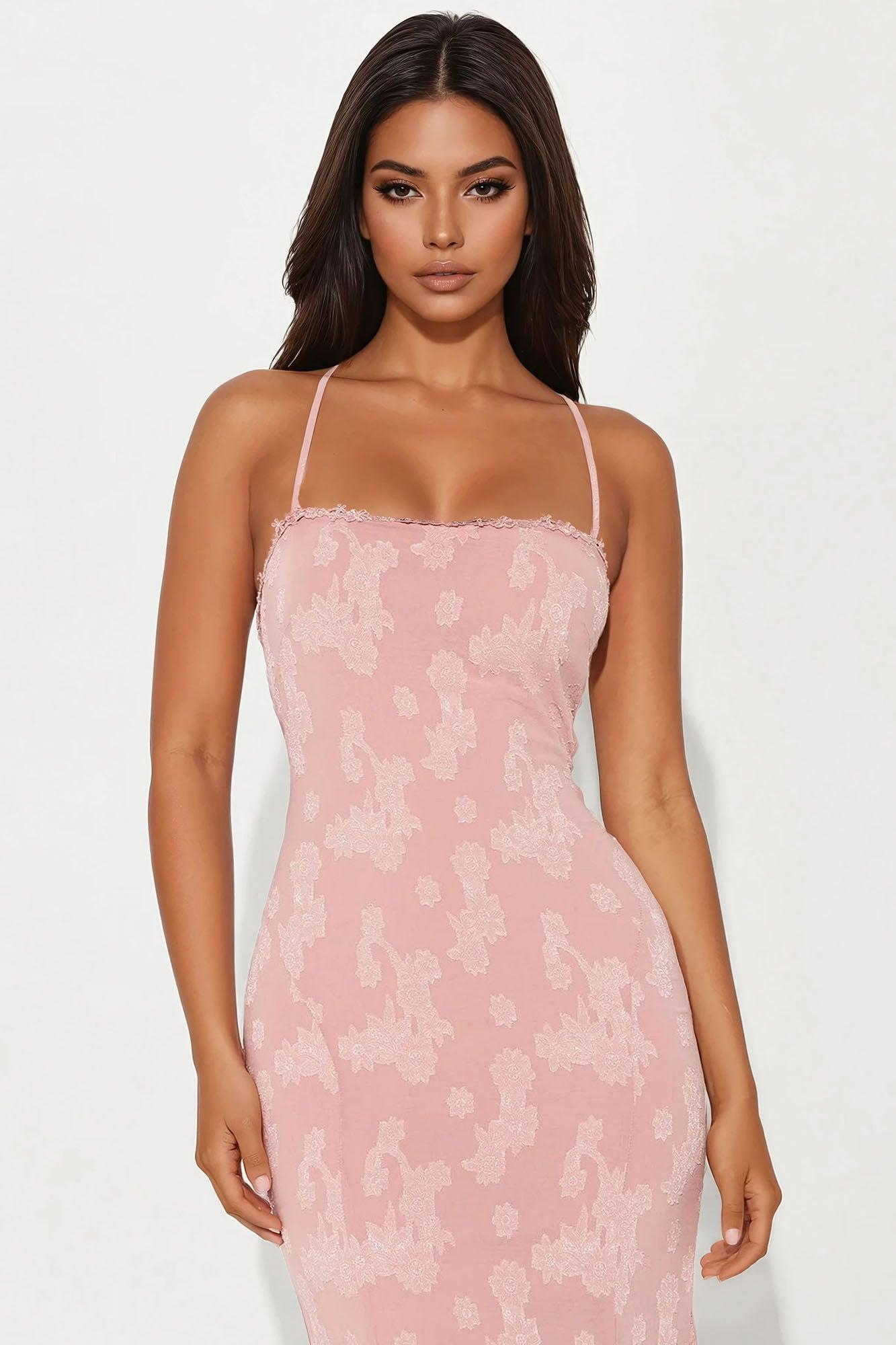 Janelle Embroidered Chiffon Maxi Dress - Rose Female Product Image