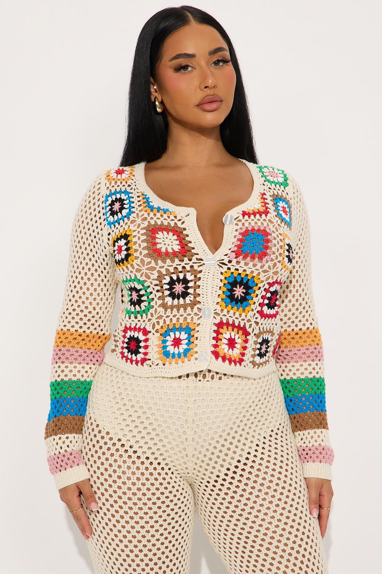 Sunset Rides Crochet Pant Set - Cream/combo Female Product Image