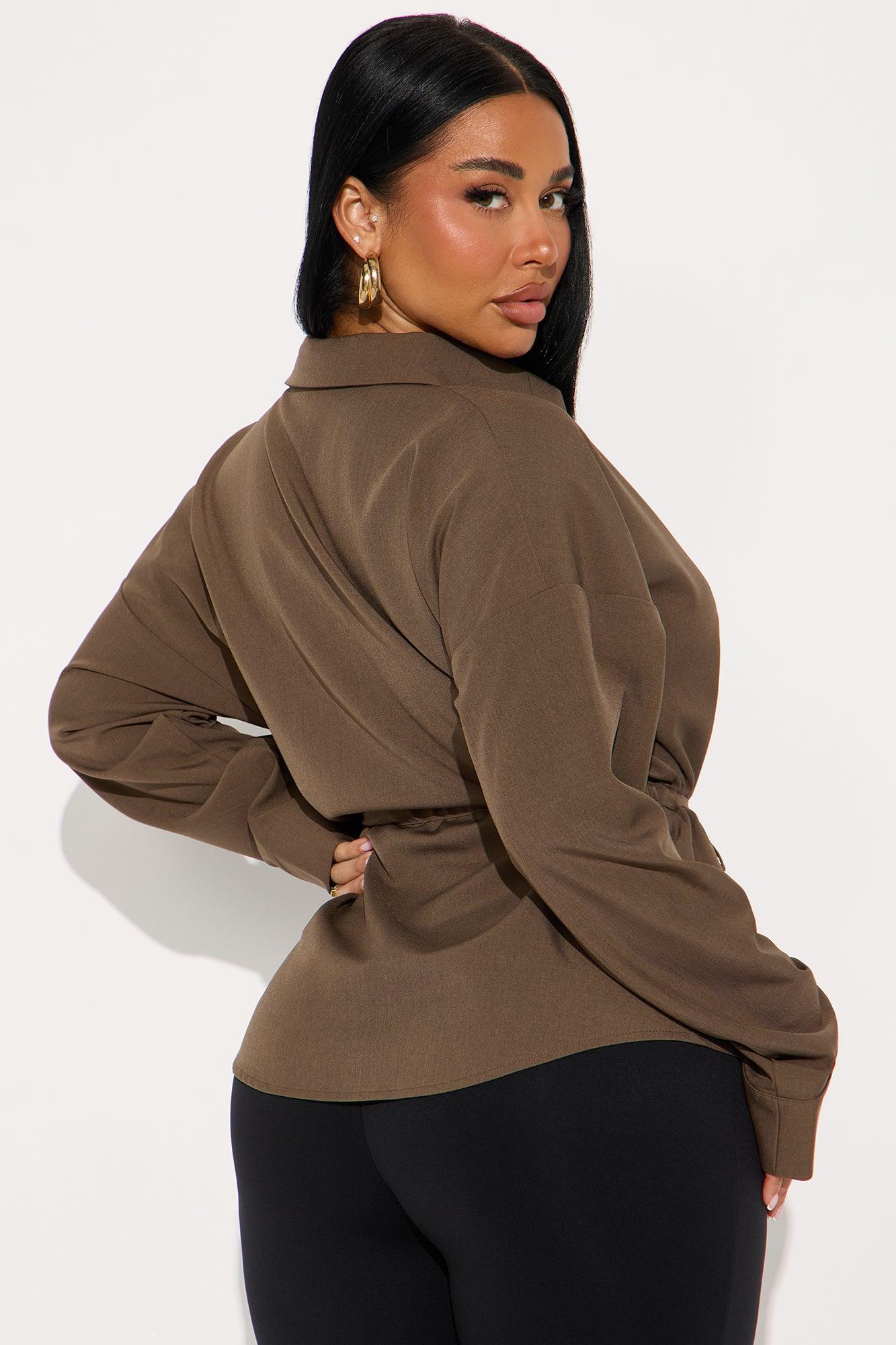 Beyond Limits Tie Waist Shirt - Brown Female Product Image