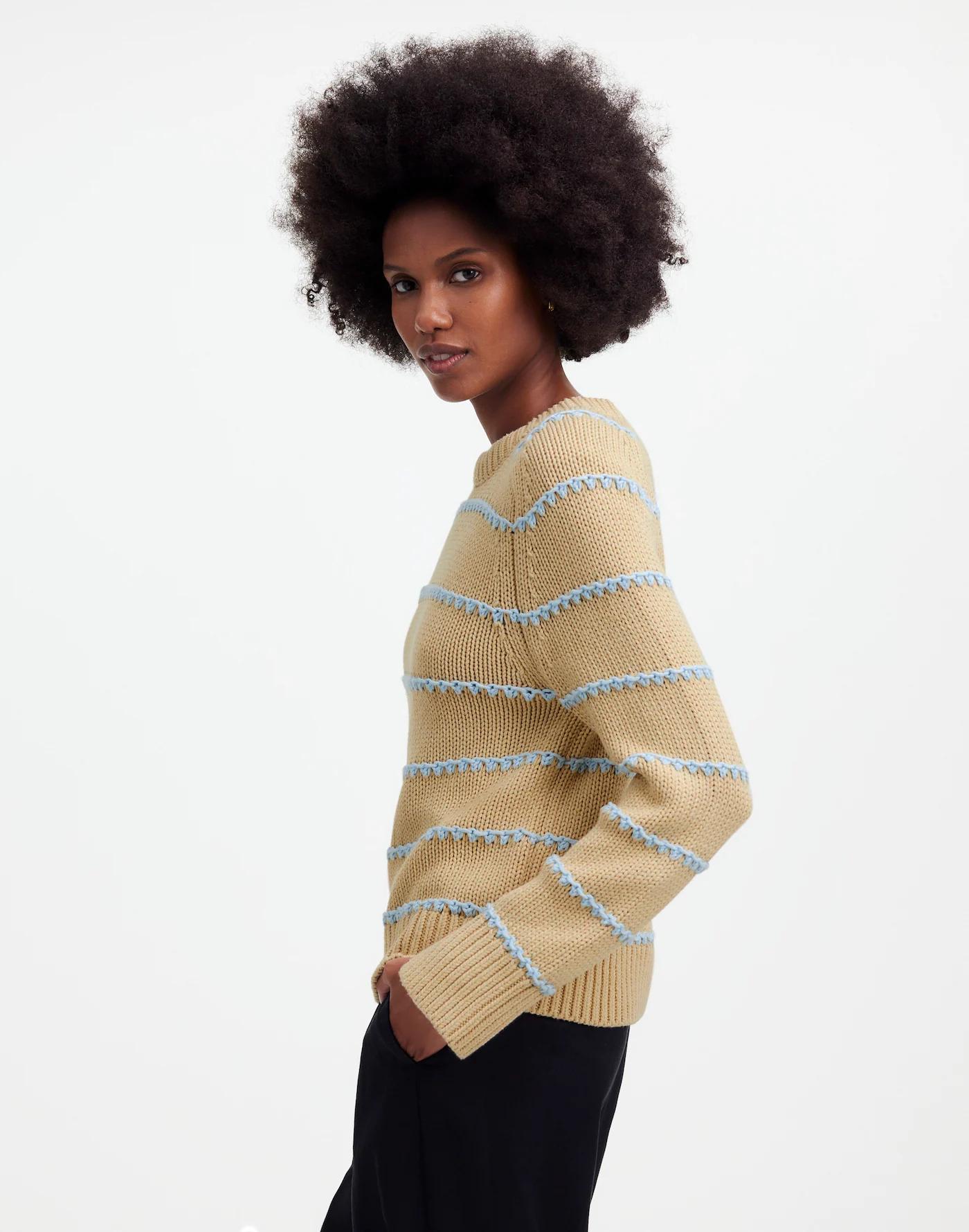 Textured Cotton Crewneck Sweater in Stripe Product Image