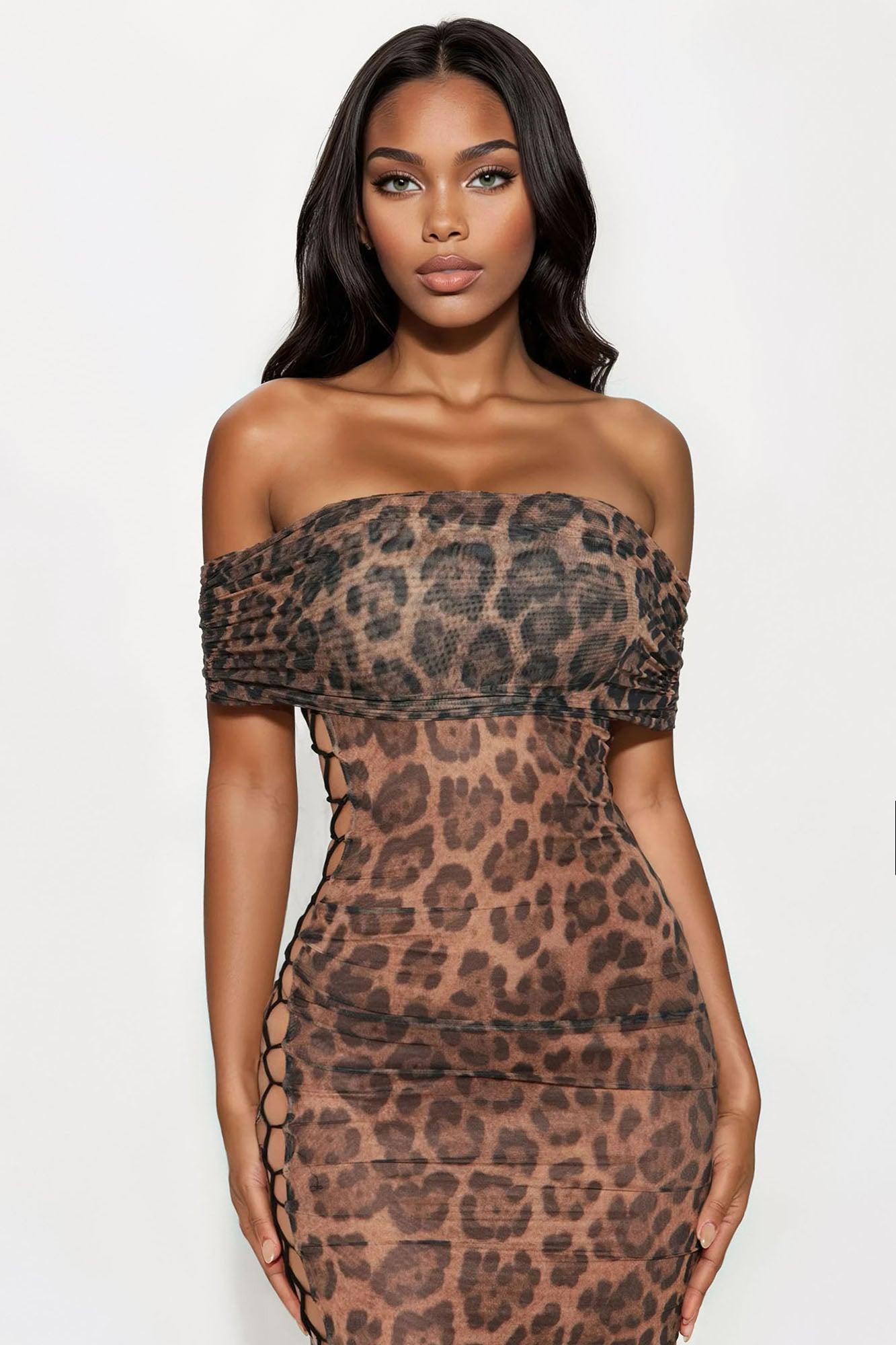 Sierra Leopard Lace Up Maxi Dress - Leopard Female Product Image