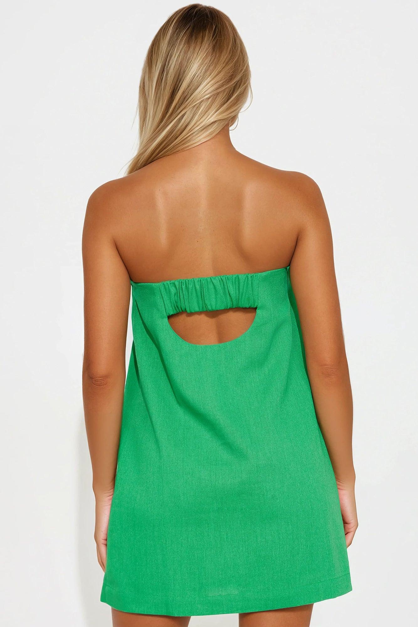 Tanya Linen Mini Dress - Kelly Green Product Image