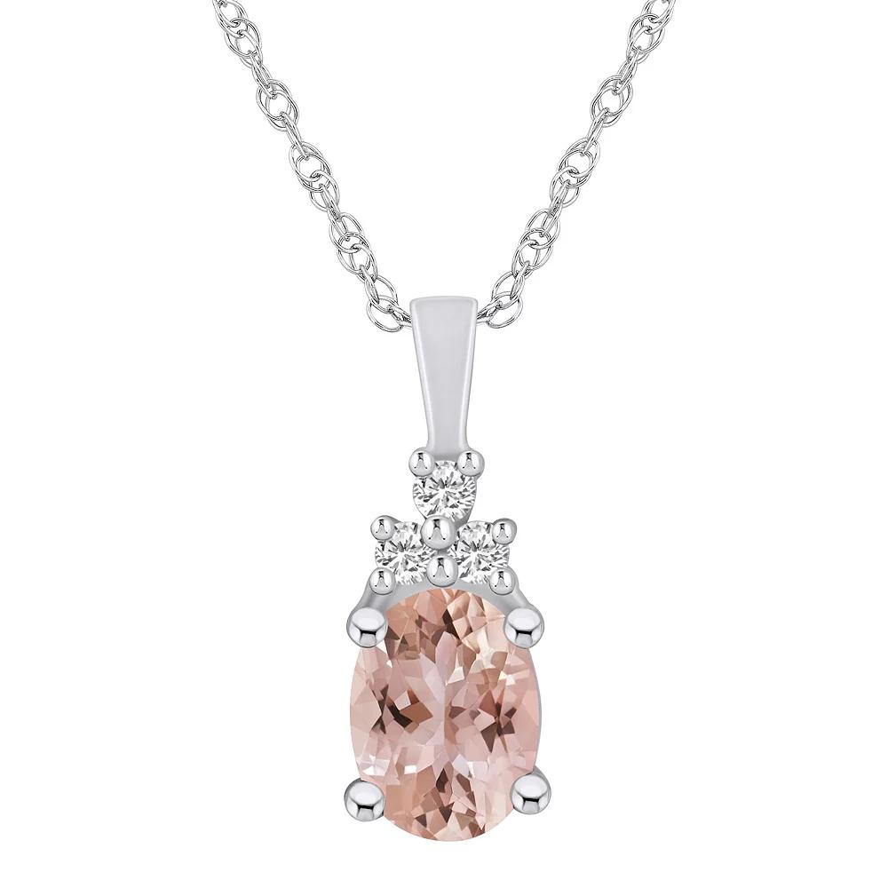 Alyson Layne 14k White Gold Oval Morganite & 1/10 Carat T.W. Diamond Pendant Necklace, Women's, Size: 18" Product Image