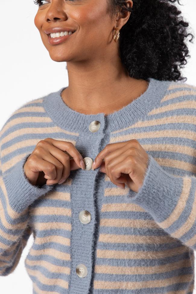 More Than Amazing Slate Grey Striped Button Front Cardigan FINAL SALE Product Image