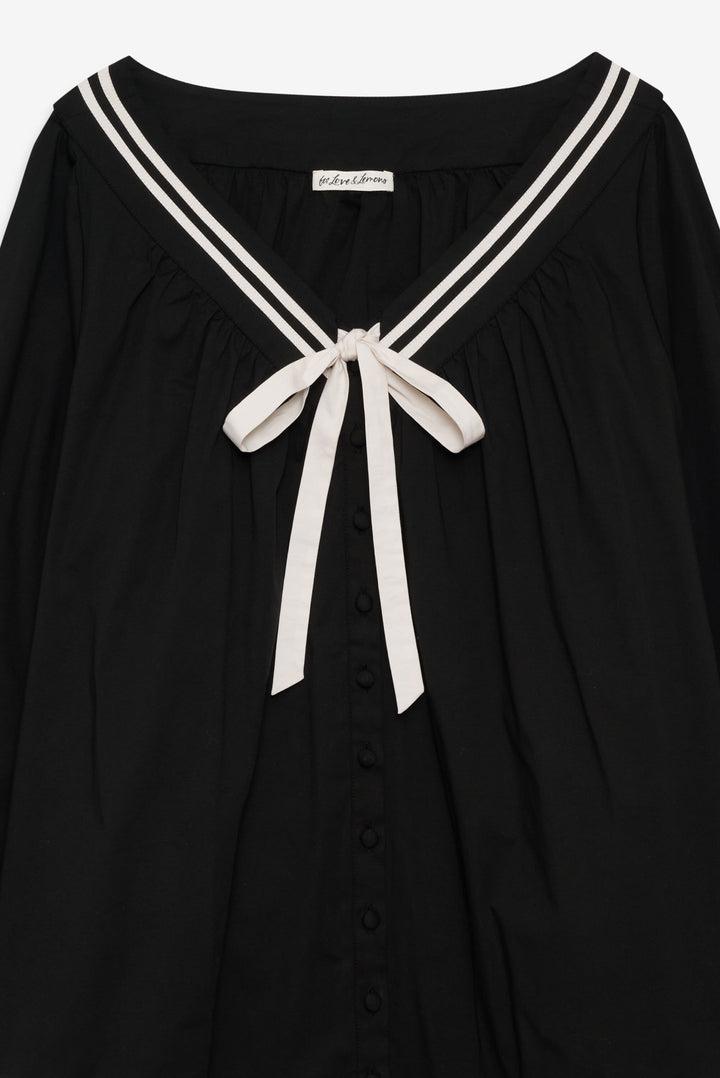 Helena Poplin Long Sleeve Mini Dress — Black Product Image