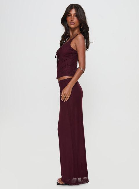Reiko Lace Trim Tie Front Maxi Set Burgundy Product Image
