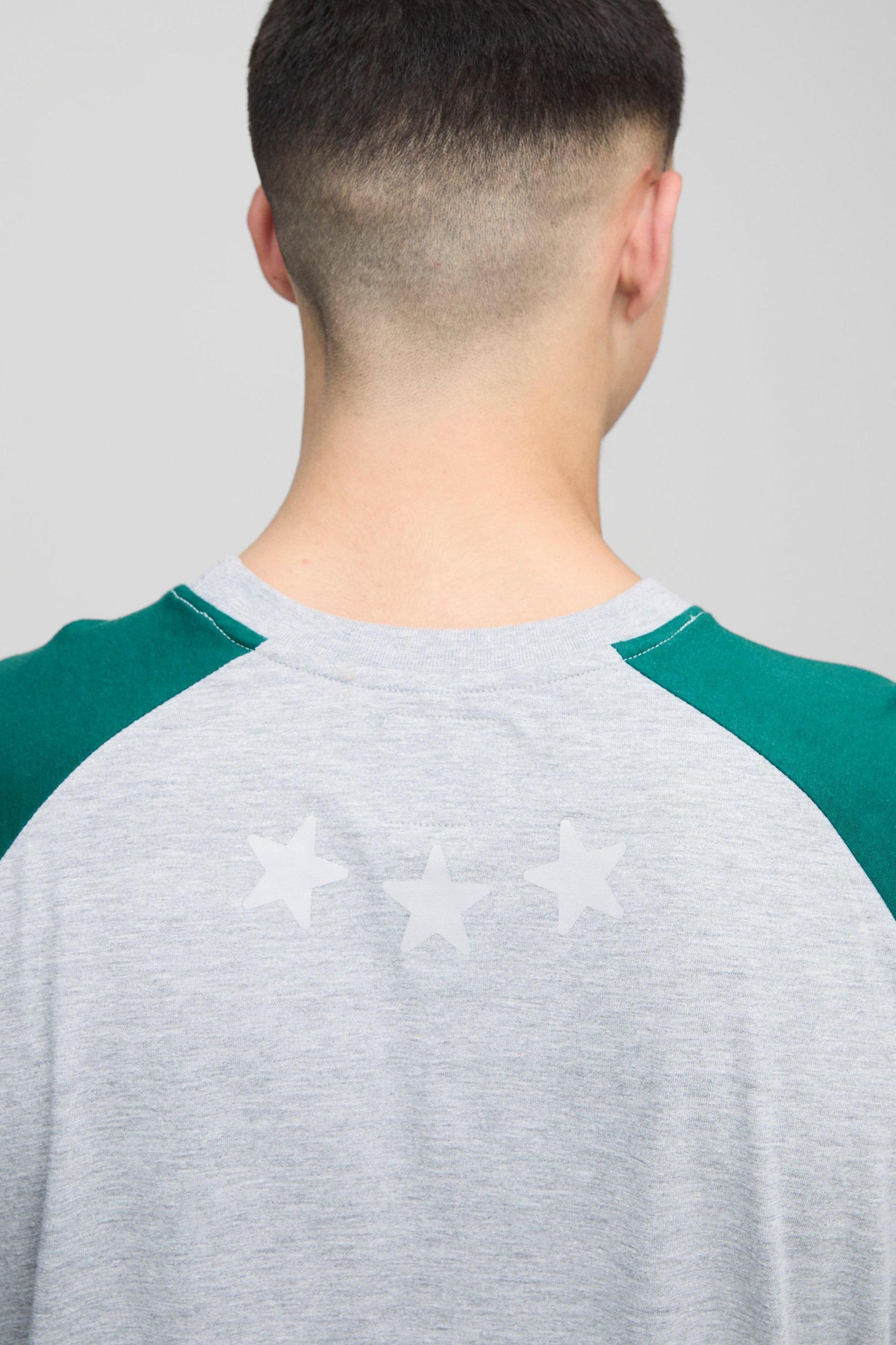 Oversized Raglan Sleeve Colour Block Graphic T-Shirt | boohooMAN USA Product Image