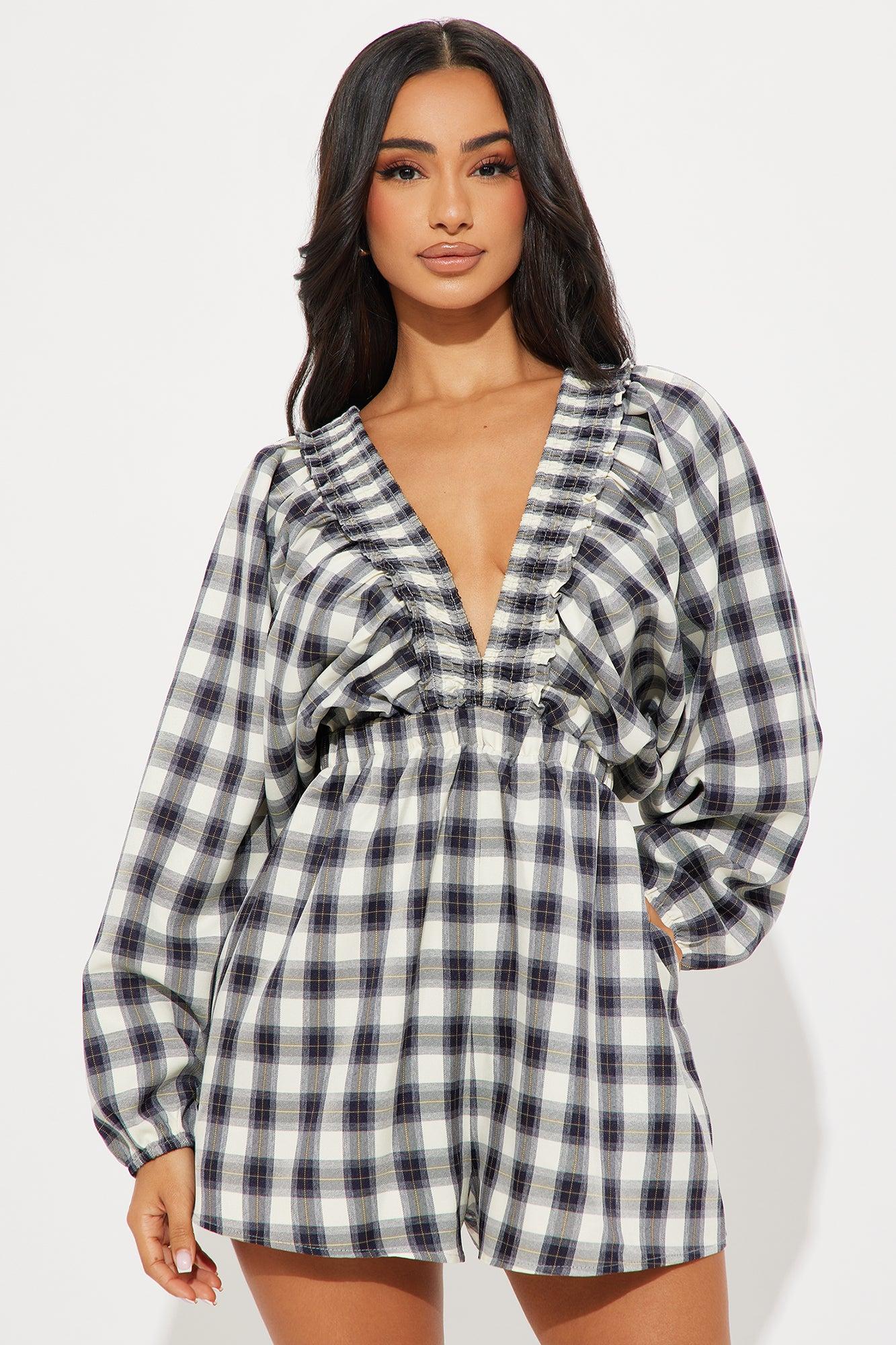 Penelope Plaid Romper - Navy/combo Product Image