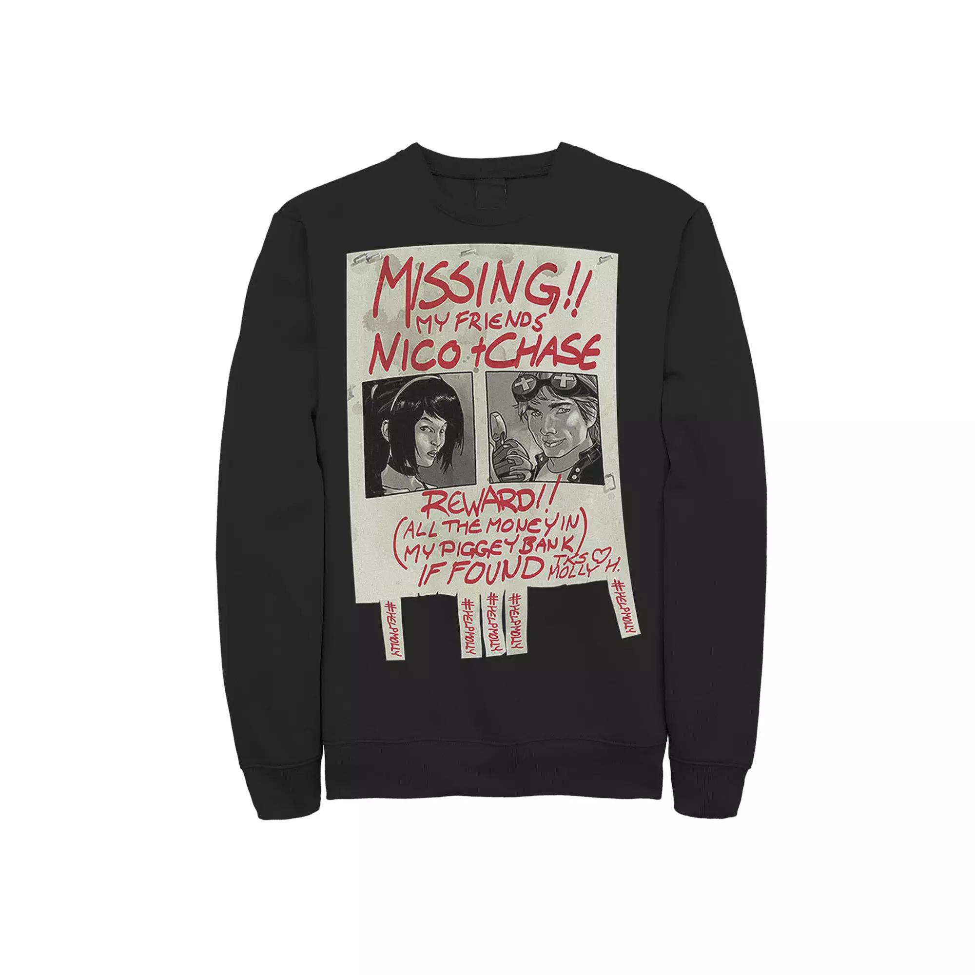 Men's Marvel Runaways Nico Chase Missing Poster Graphic Fleece Pullover,  Product Image