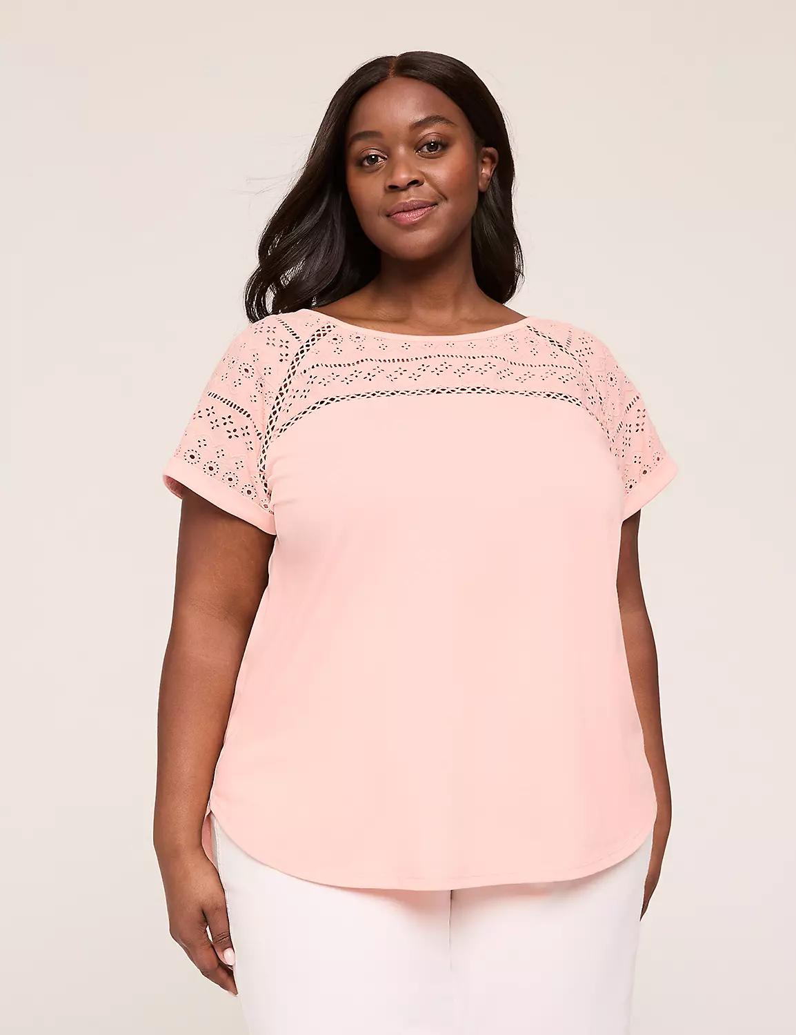 Eyelet-Detail Boatneck Tee Product Image