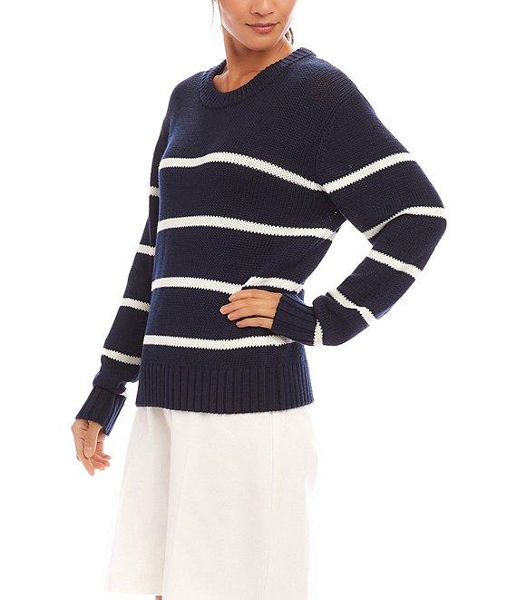Karen Kane Stripe Knit Stretch Crew Neck Long Sleeve Sweater Product Image