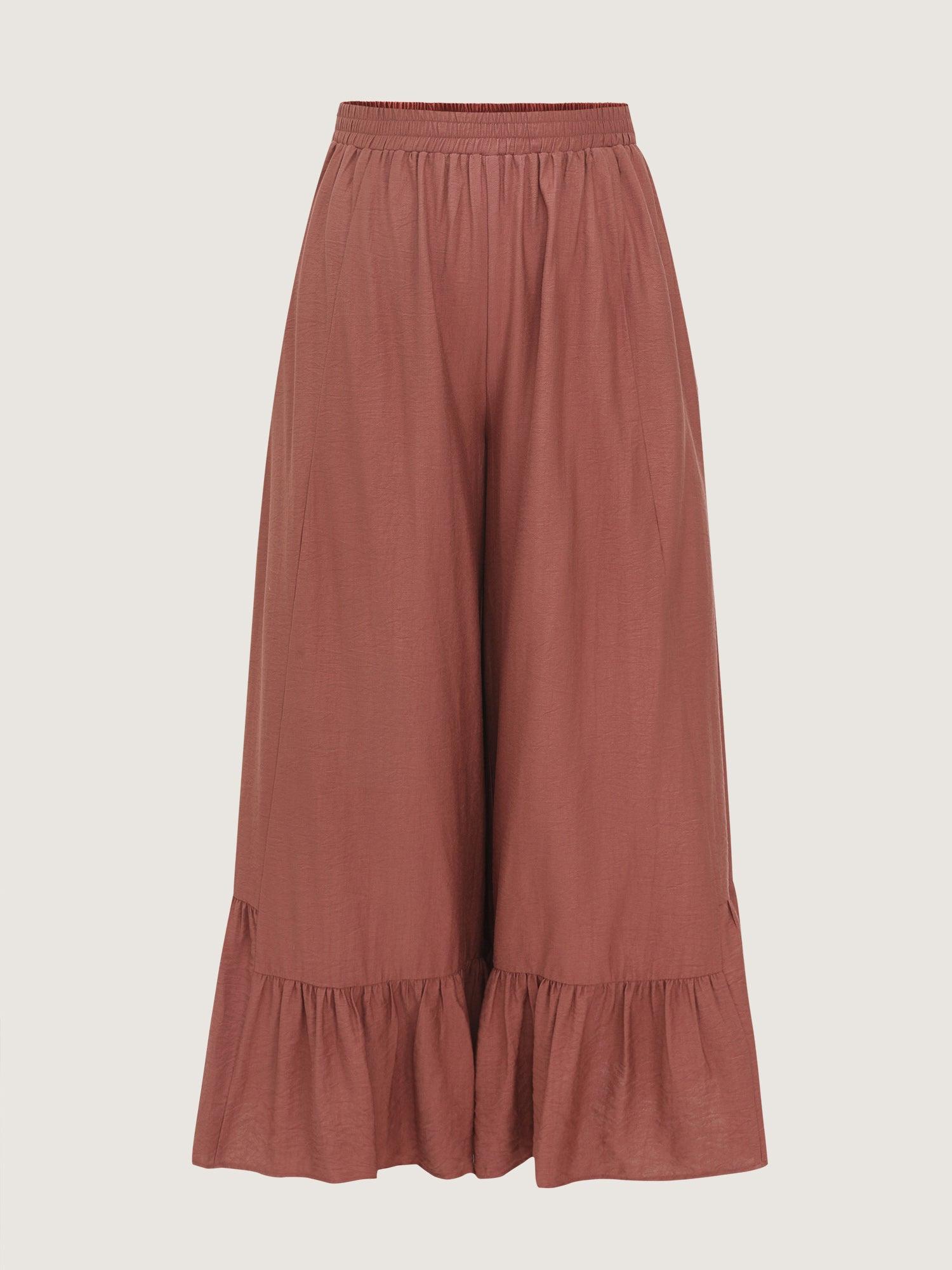 Ruffled Hem Plain Flowy Pants Female Product Image