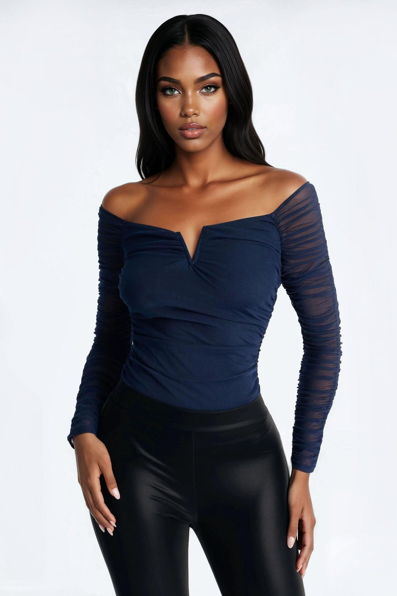 The Finer Things Mesh Bodysuit - Navy Female Product Image