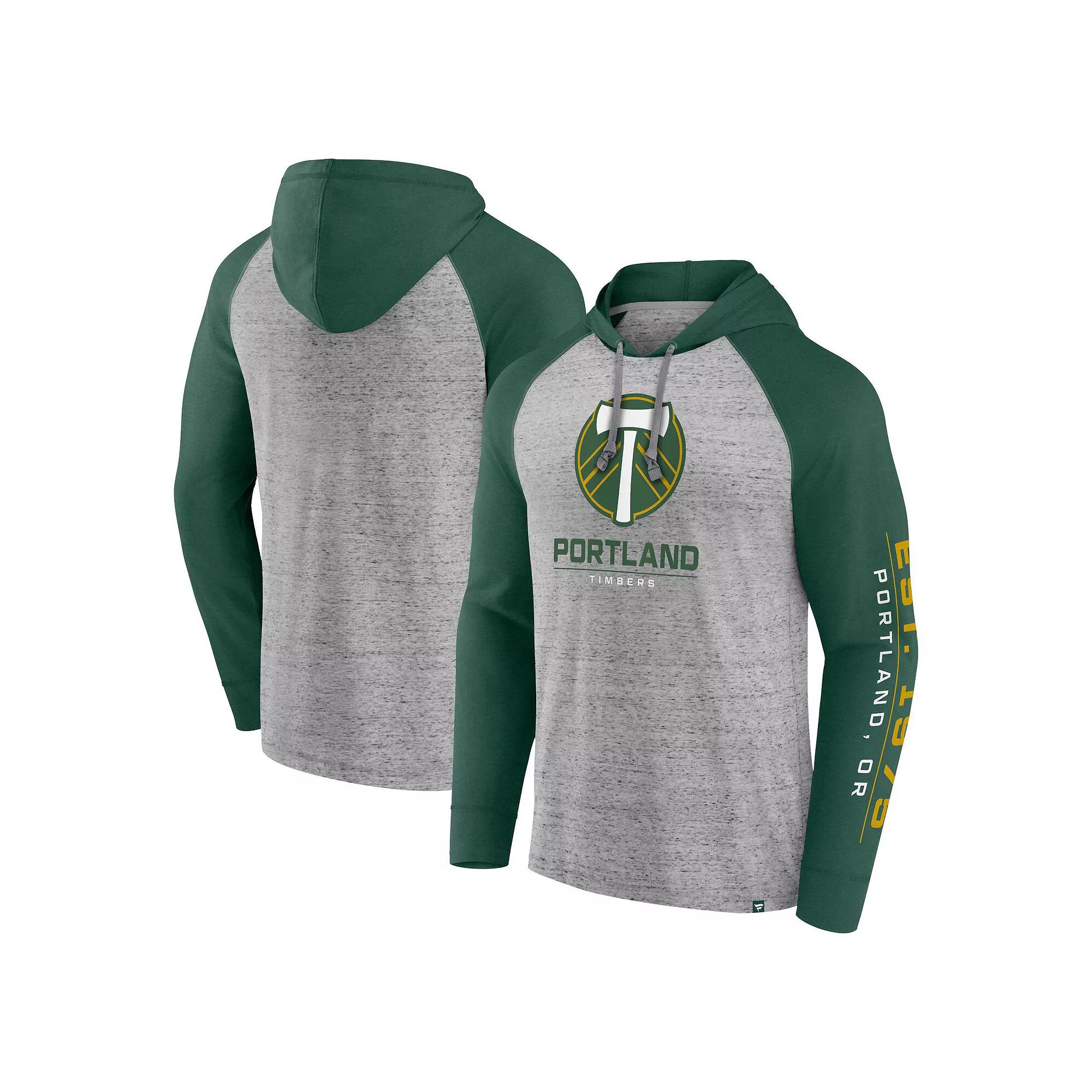 Men's Fanatics Branded Steel Portland Timbers Deflection Raglan Pullover Hoodie, Size: XL, Silver Product Image