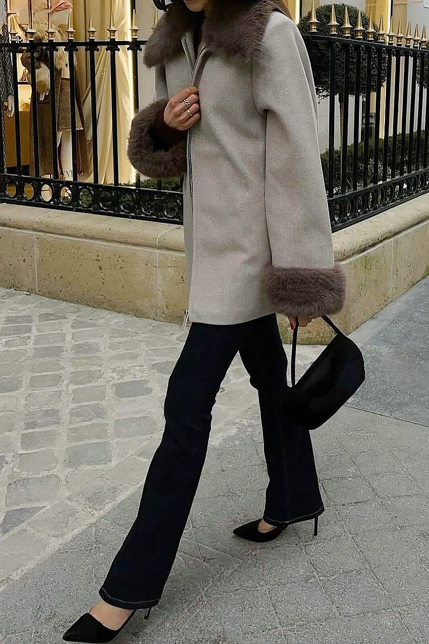 Faux Fur Collar Detail Coat Product Image