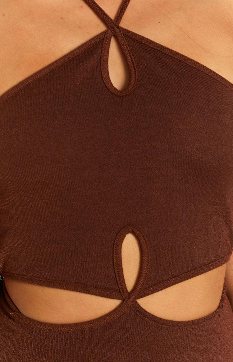 Quanah Cut Out Midi Dress Brown Product Image