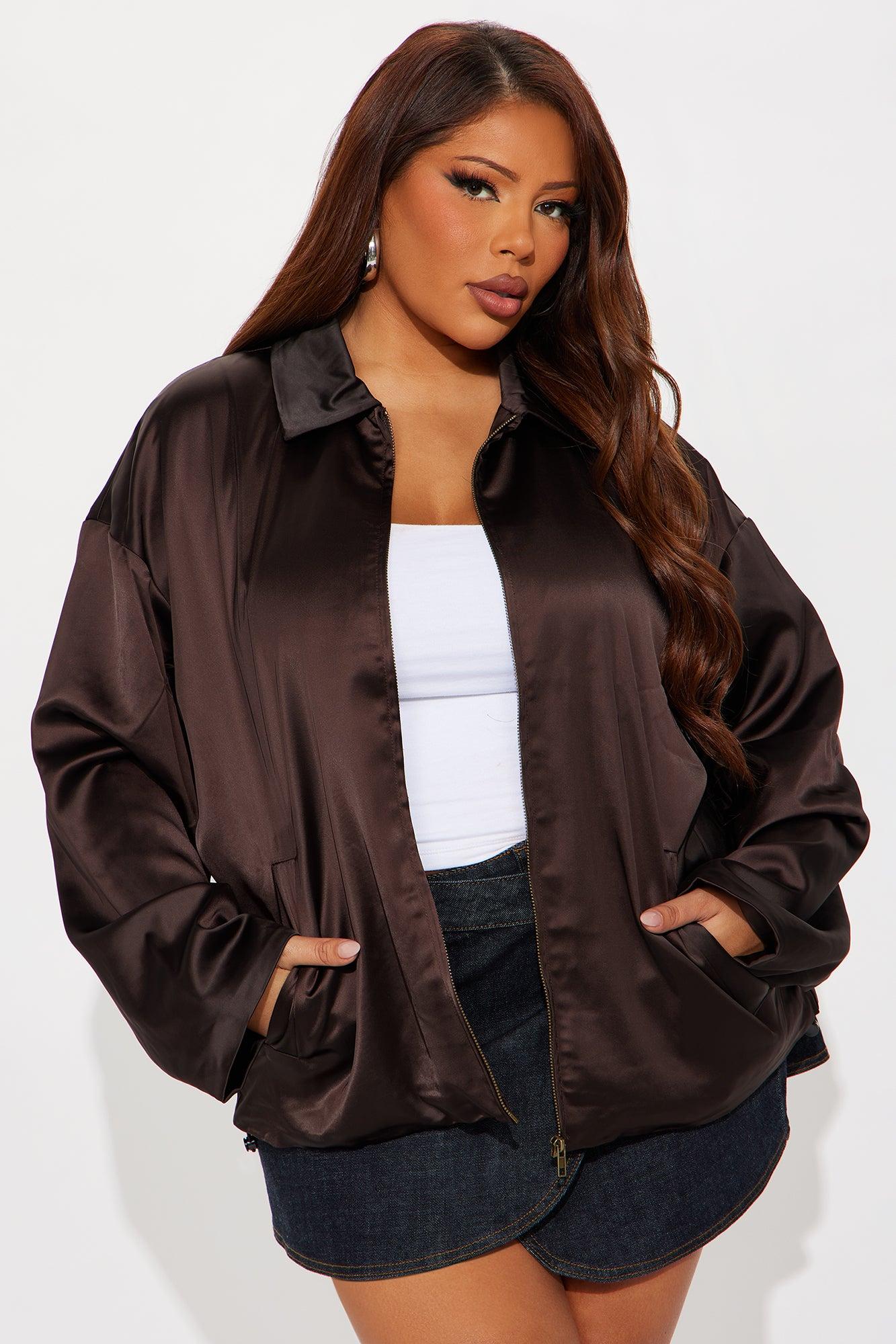 Gia Oversized Satin Bomber Jacket - Chocolate Female Product Image
