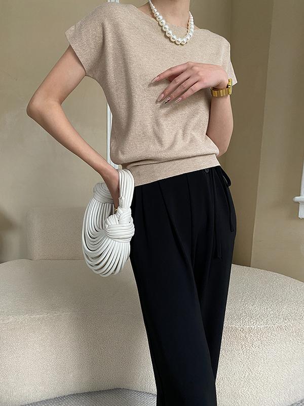 Stylish Loose Solid Color Boat Neck Knitwear Pullovers Tops Product Image