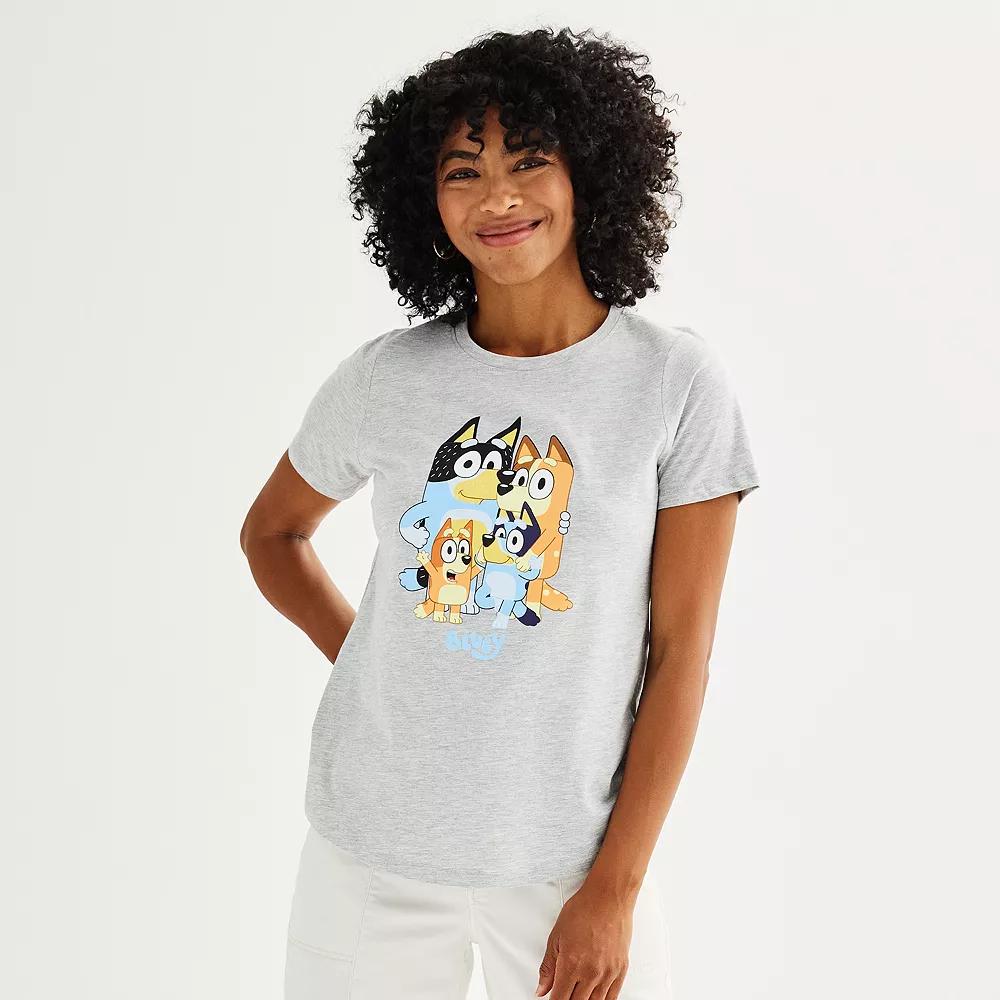 Women's Bluey Family Portrait Graphic Tee, Size: Medium, Grey Grey Product Image