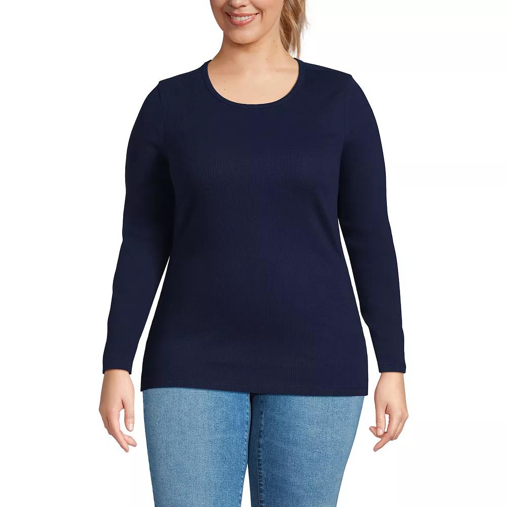 Plus Size Lands' End Long Sleeve Micro Rib Crewneck Top, Women's, Size: 2XL, White Product Image