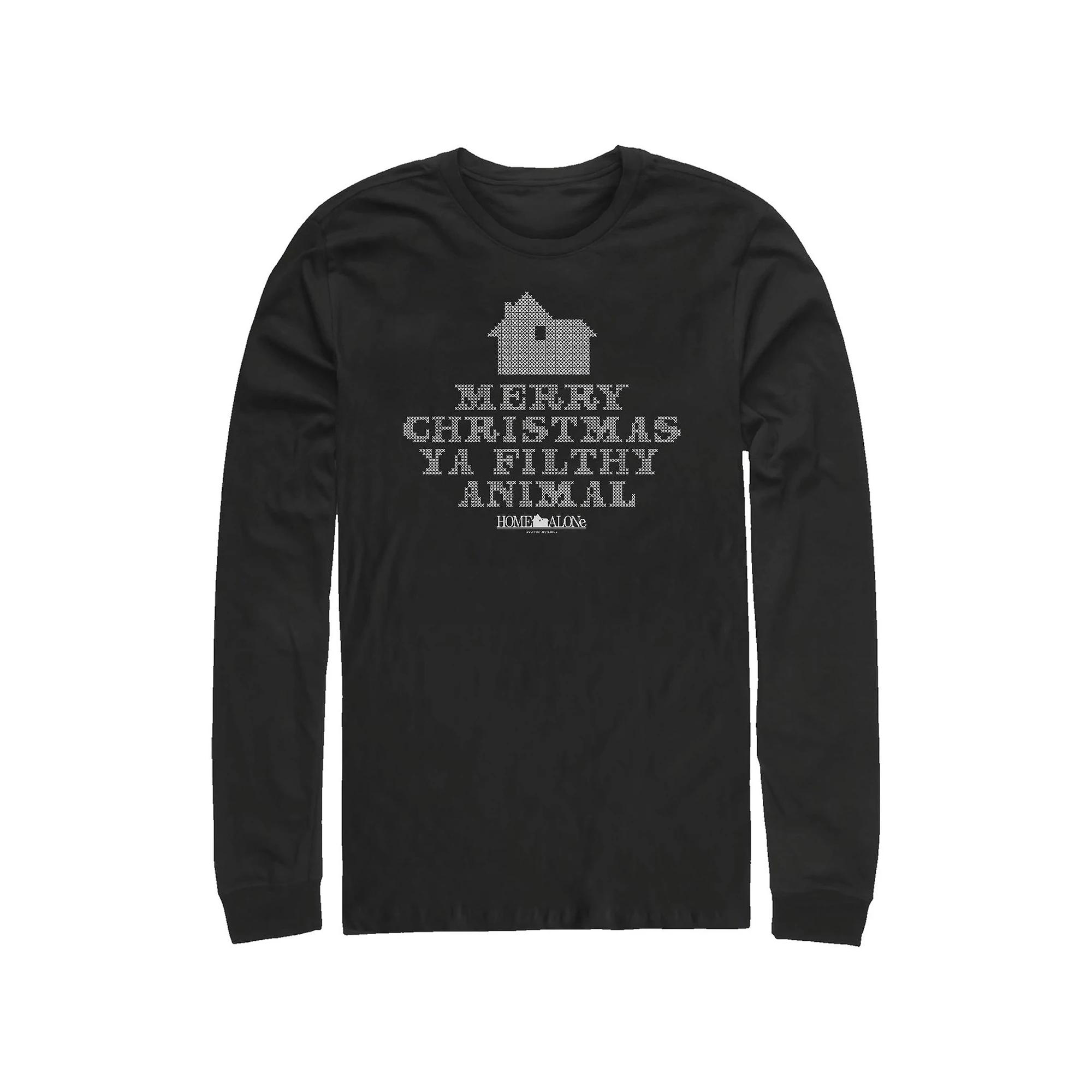 Big & Tall Home Alone Merry Christmas Ya Filthy Animal Cross Stitch Long Sleeve Graphic Tee, Men's,  Product Image