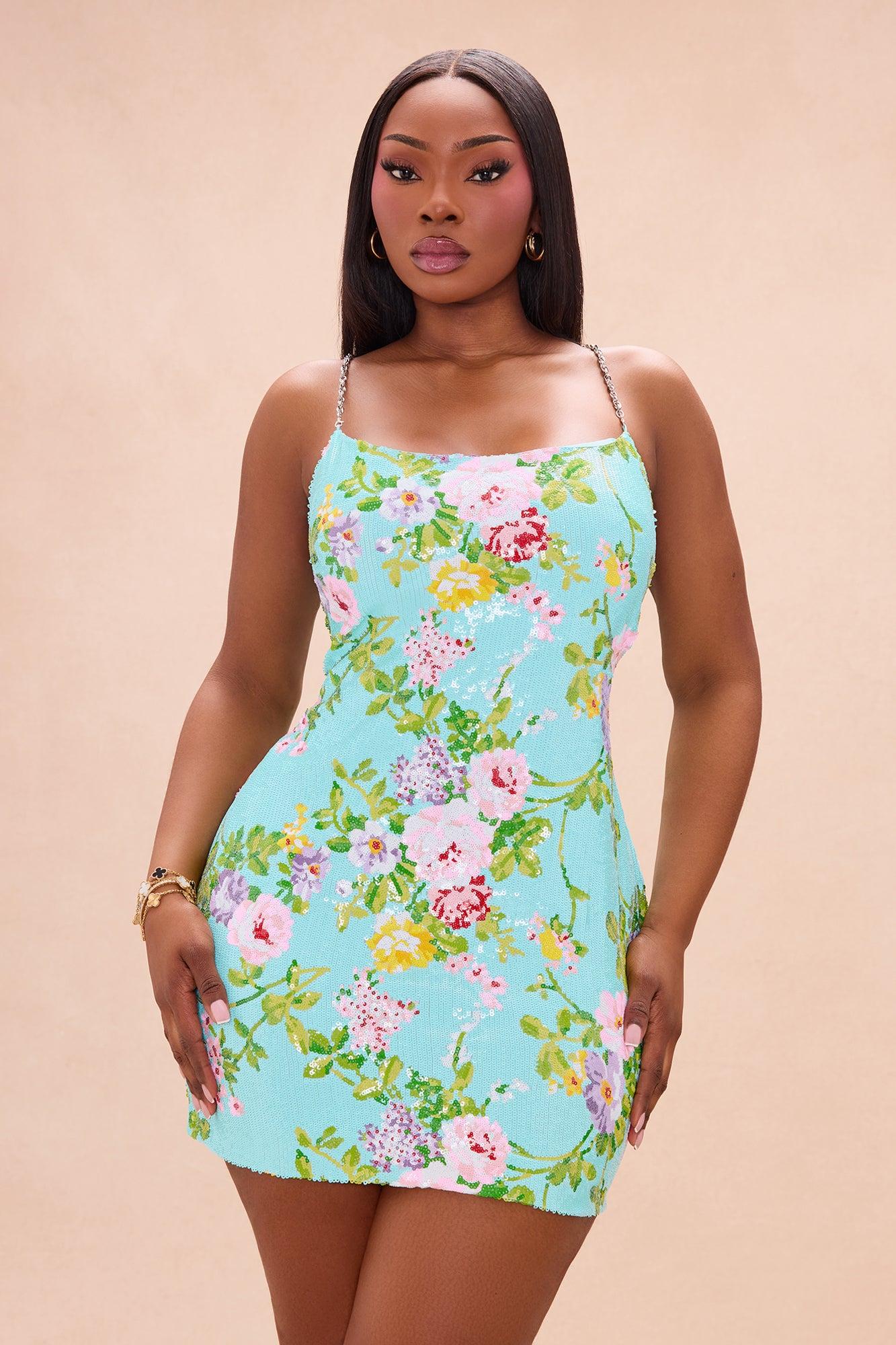 Leah Sequin Mini Dress - Turquoise/combo Female Product Image