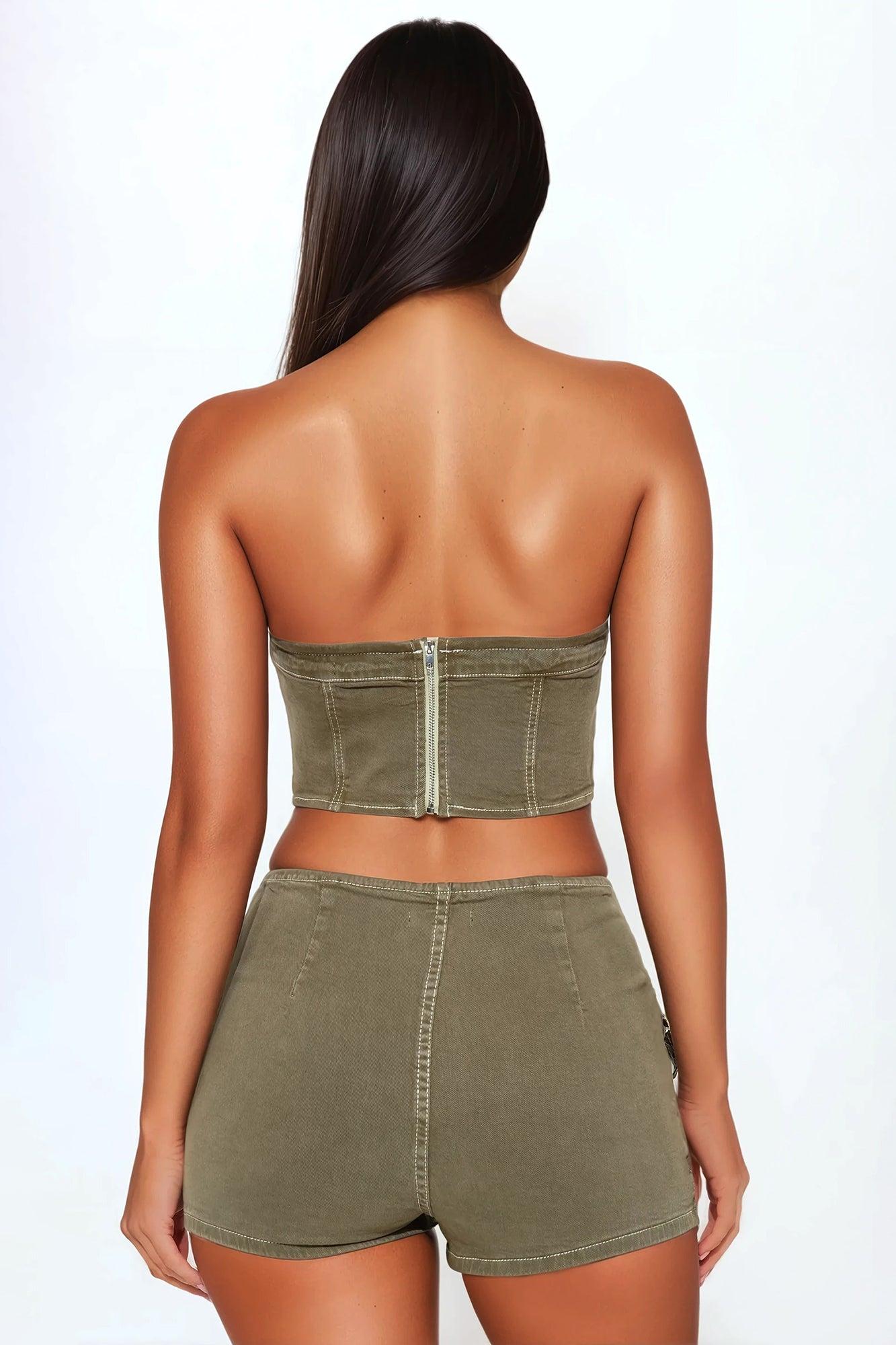 Kim Denim Short Set - Olive Product Image