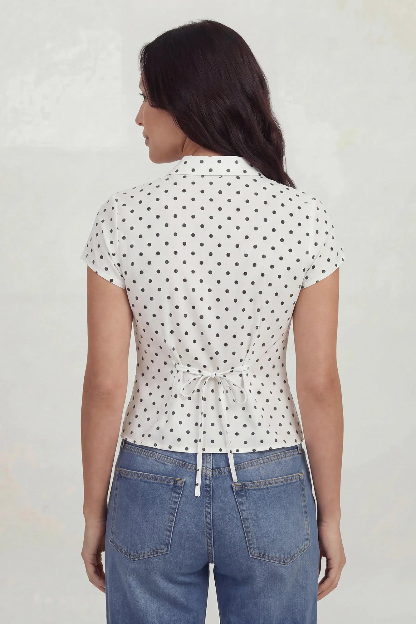 Tie Back Button-Up Short Sleeve Top Female Product Image